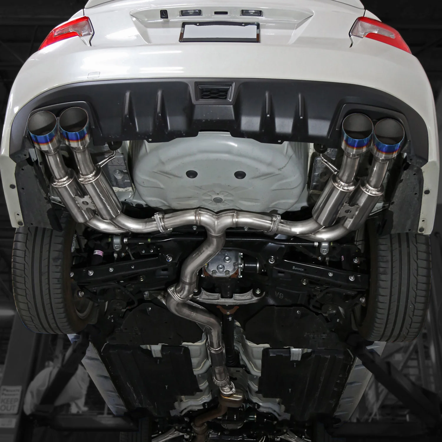2015-2022 Subaru WRX STI 4" Quad Tip Steel Catback Exhaust System w/ Burnt Tip - Image 6