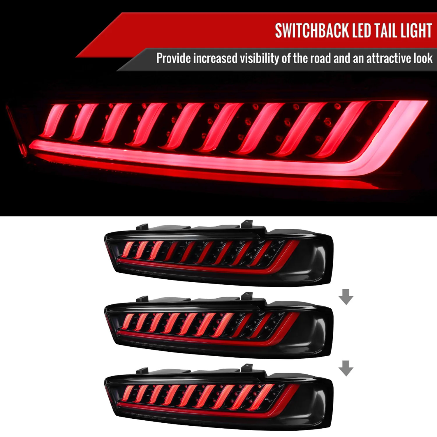 2016-2018 Chevy Camaro LED Tail Lights LED Turn Signal Lights Matt Black/Clear - Image 2