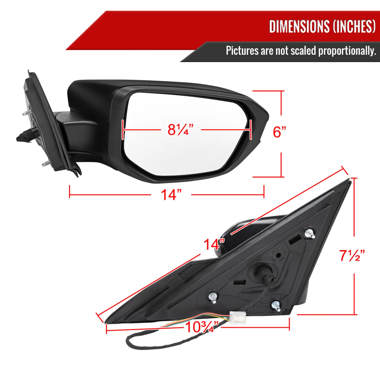 2016-2020 Honda Civic Passenger/Right 3Pin Glossy Black Adjustable Side Mirror - Image 8
