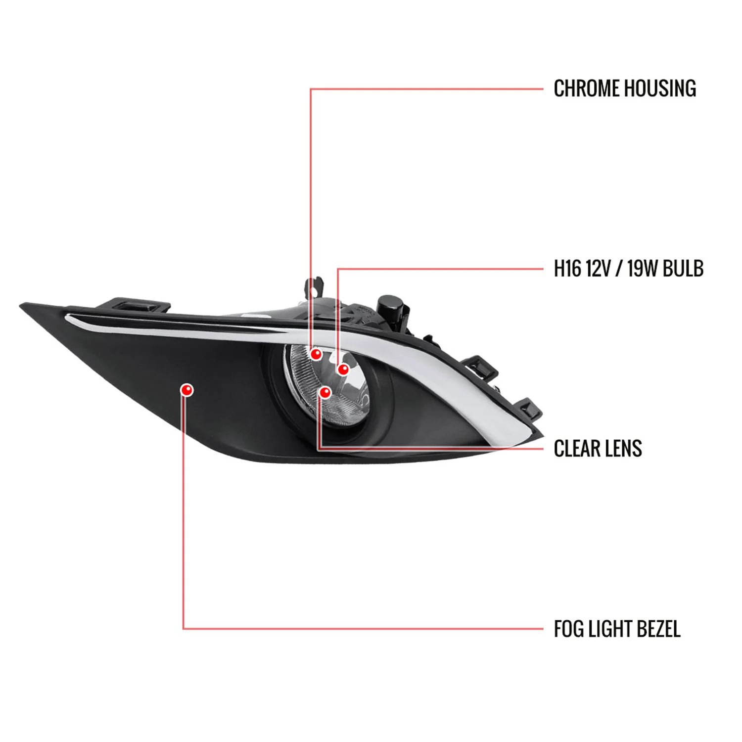 2016-2020 Mitsubishi Outlander H16 Fog Lights Kit Chrome Housing/Clear Lens - Image 9