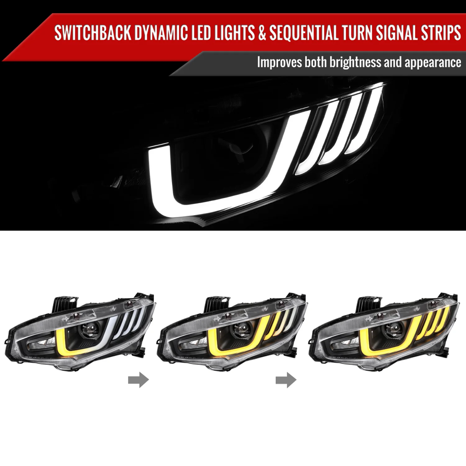 2016-2021 Honda Civic LED Headlights LED Sequential Turn Signal Matt Black - Image 2