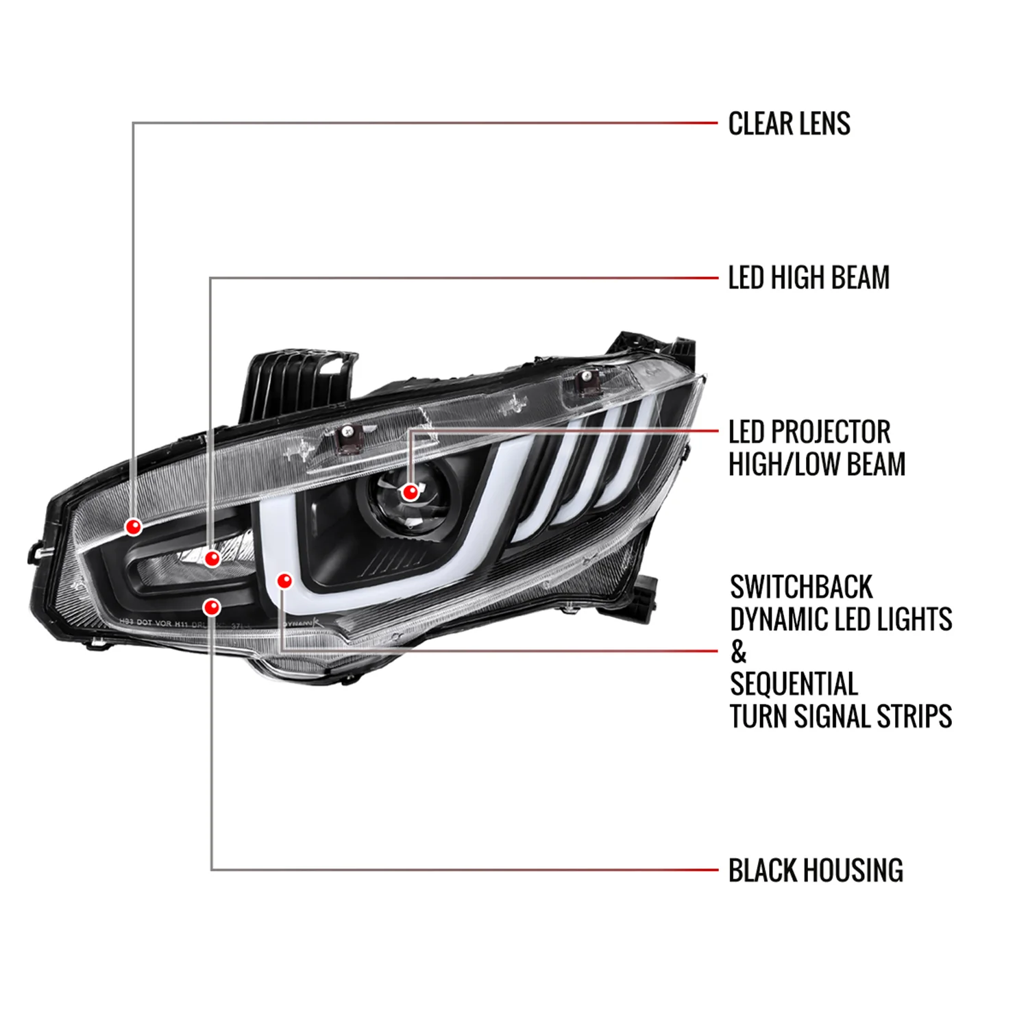 2016-2021 Honda Civic LED Headlights LED Sequential Turn Signal Matt Black - Image 8