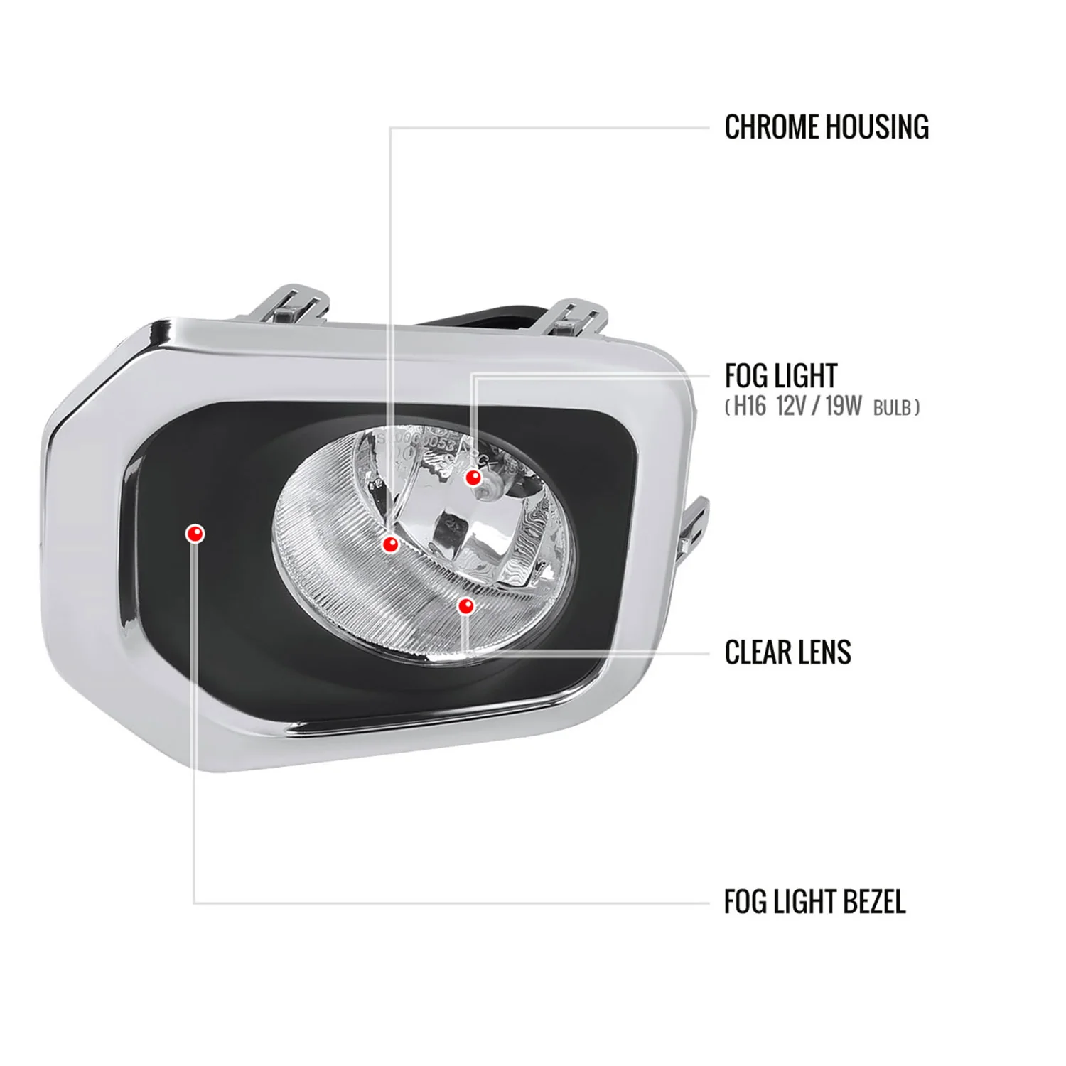 2016-2022 Toyota Tacoma H16 Chrome Cover Fog Lights Kit Chrome/Clear Lens - Image 9
