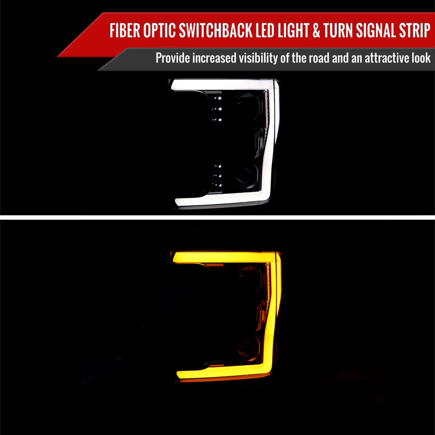 2017-2019 Ford F-250 F-350 F-450 F-550 LED C-Bar Projector Headlights Black - Image 2