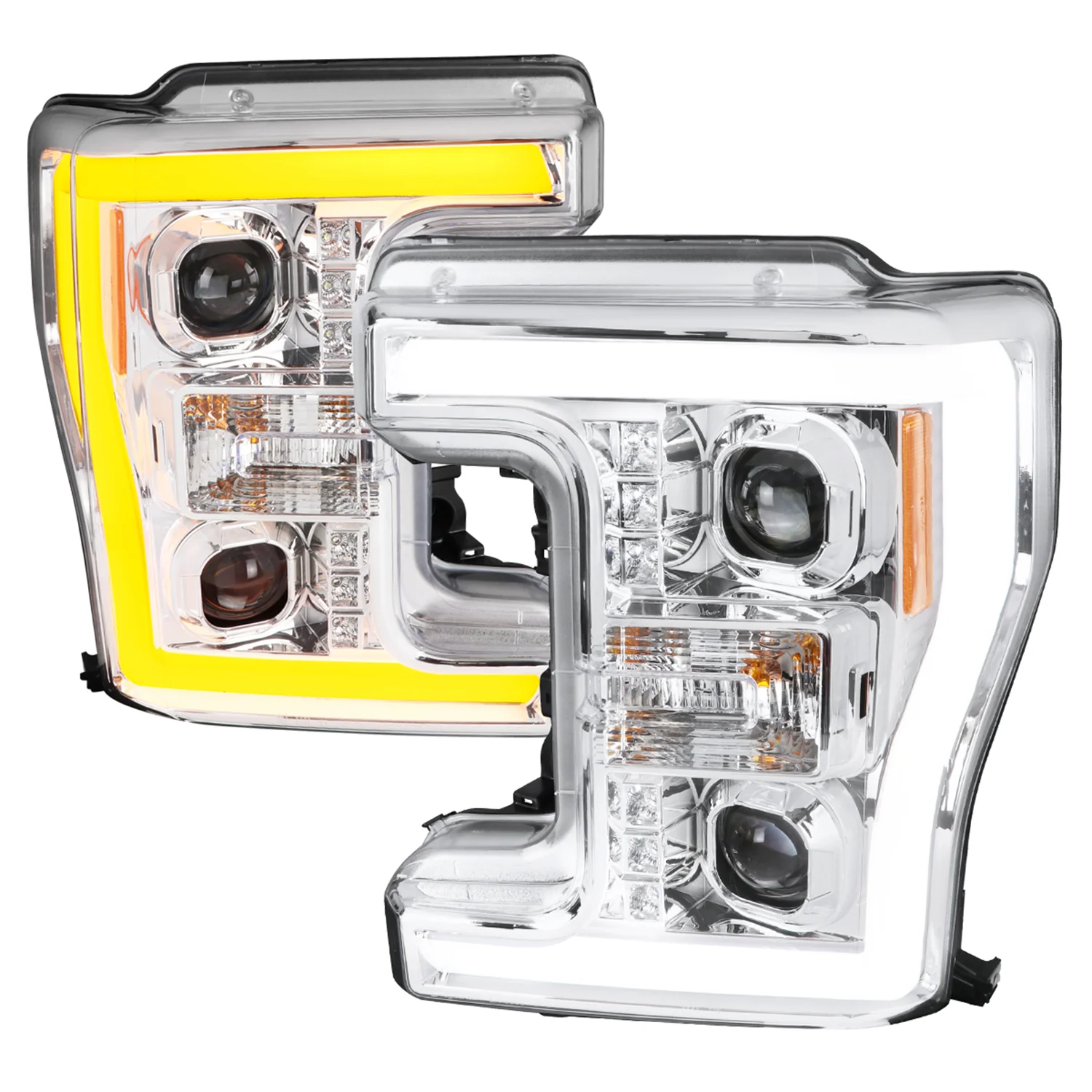 2017-2019 Ford F-250 F-350 F-450 F-550 LED C-Bar Projector Headlights Chrome