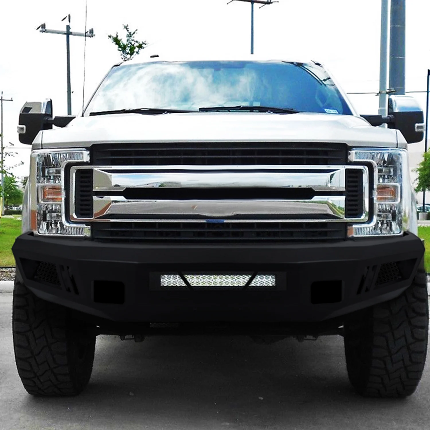 2017-2021 Ford F-250/F-350 Black Heavy Duty Steel Front Bumper LED Light Ports - Image 10