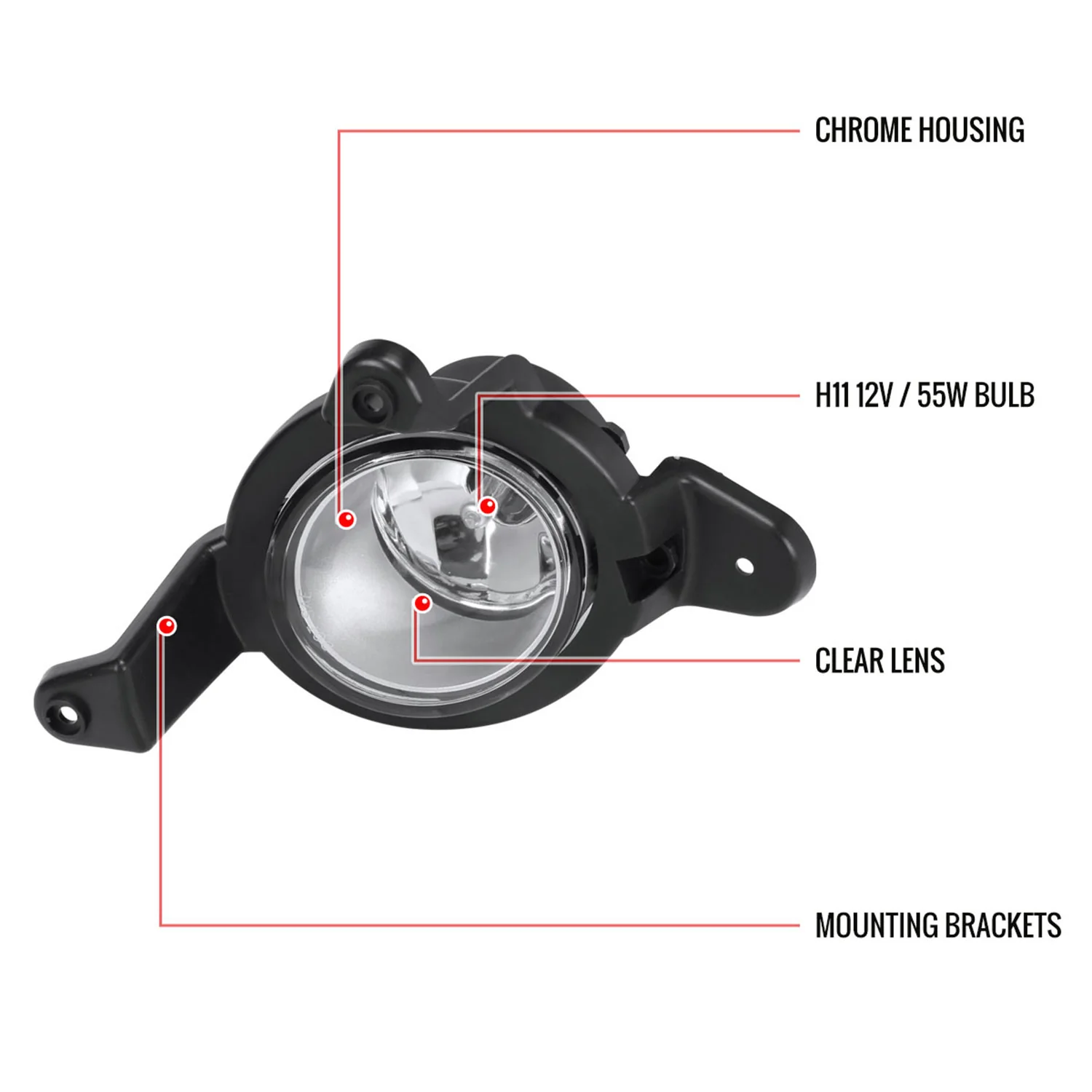 2018-2019 Toyota C-HR 12V/55W H11 Fog Lights Kit Chrome Housing/Clear Lens - Image 9