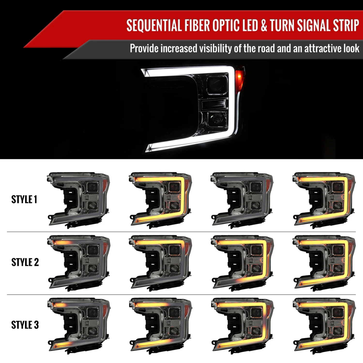 2018-2020 Ford F-150 LED C-Bar Headlights Signal Lights Chrome / Smoked - Image 2