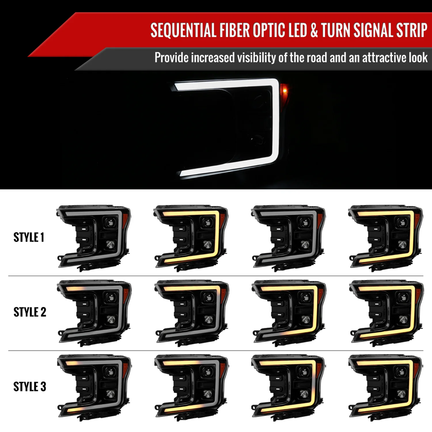 2018-2020 Ford F-150 LED CBar Projector Headlights Signal Lights Black /Smoked - Image 2