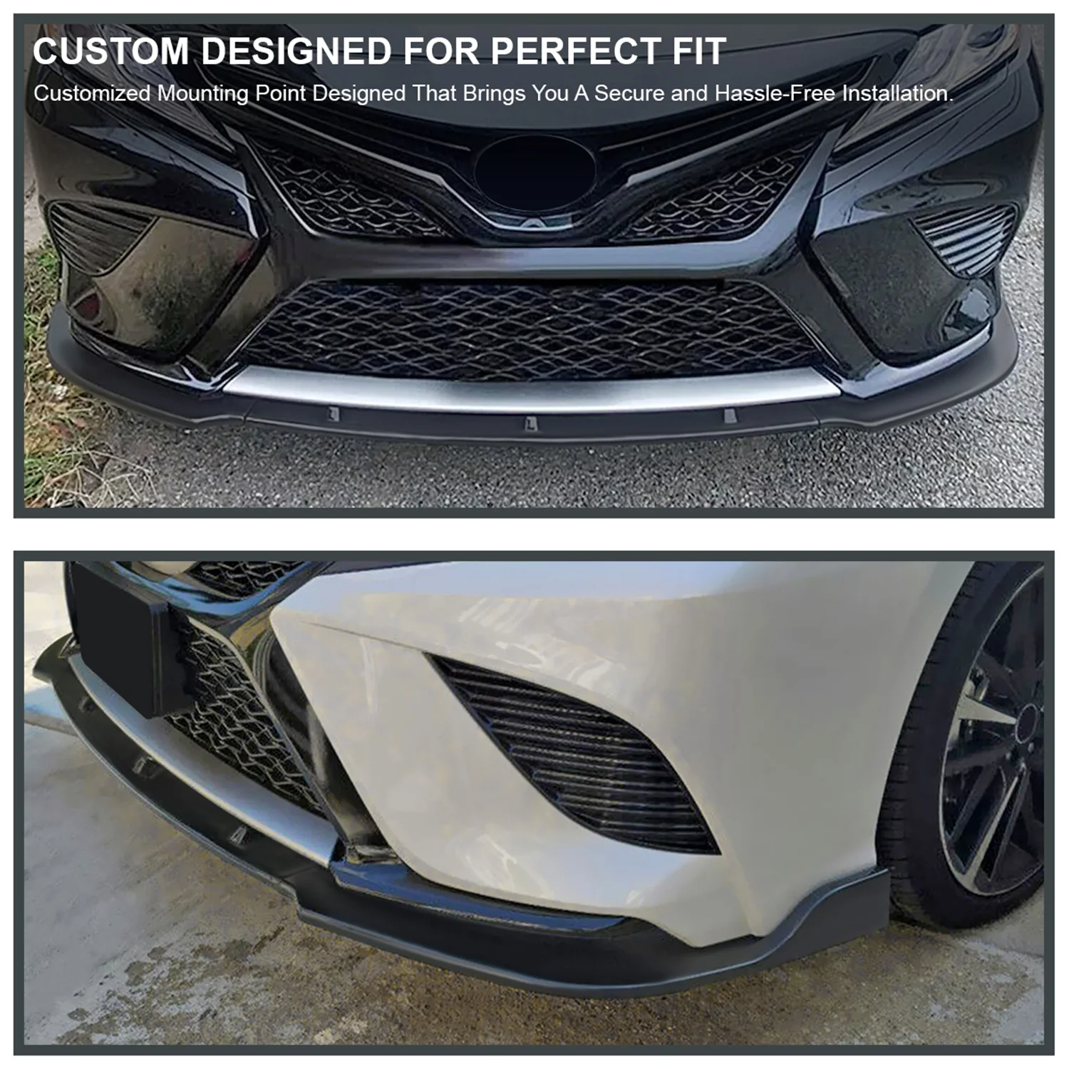 2018-2020 Toyota Camry SE/XSE/LE/XLE Matte Black ABS 3Pcs Bumper Lip - Image 9