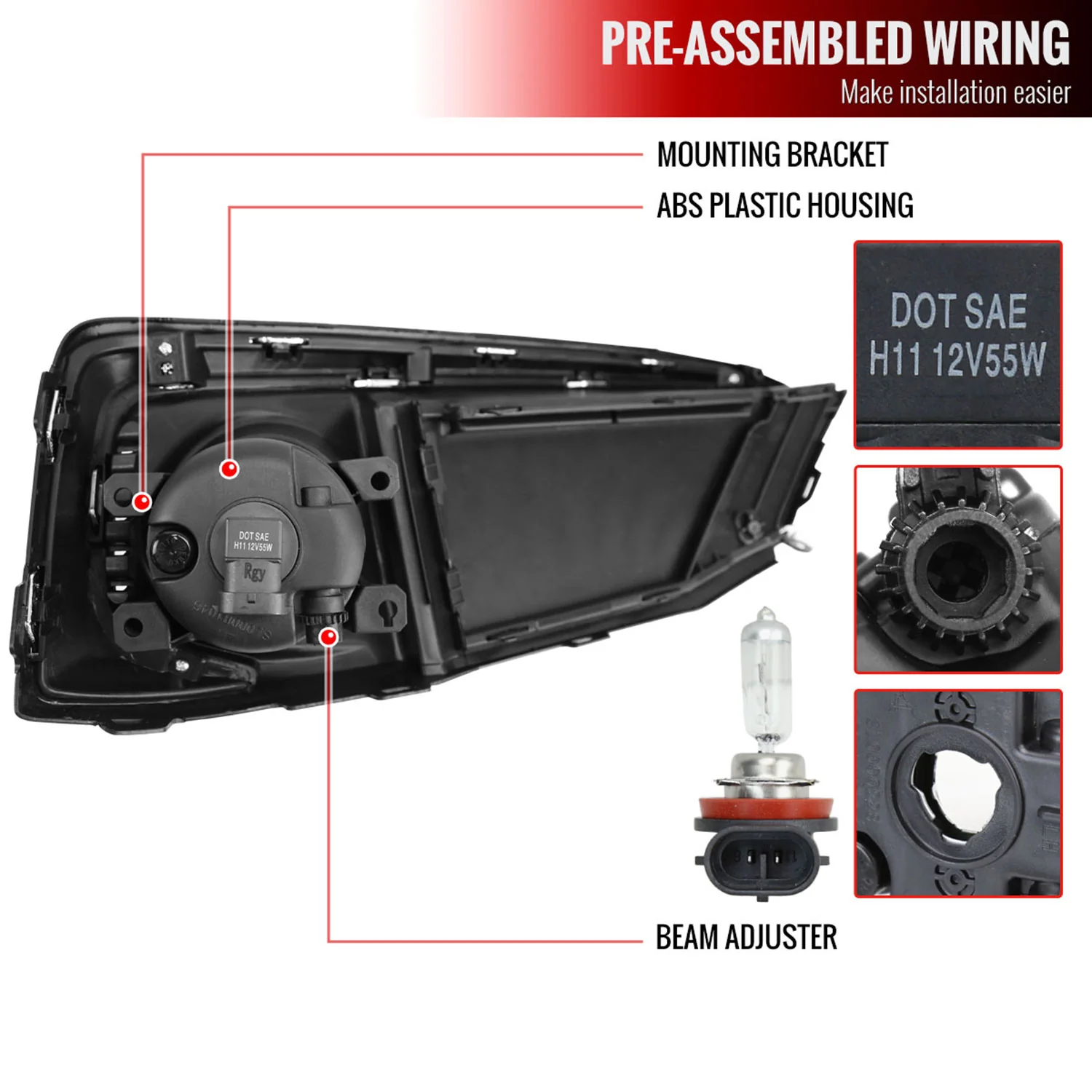 2019-2020 Honda Civic Sedan/Coupe H11 Fog Lights Kit Chrome/Clear Lens - Image 8