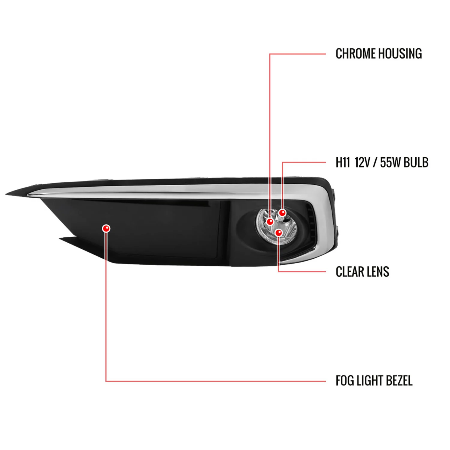 2019-2020 Honda Civic Sedan/Coupe H11 Fog Lights Kit Chrome/Clear Lens - Image 9