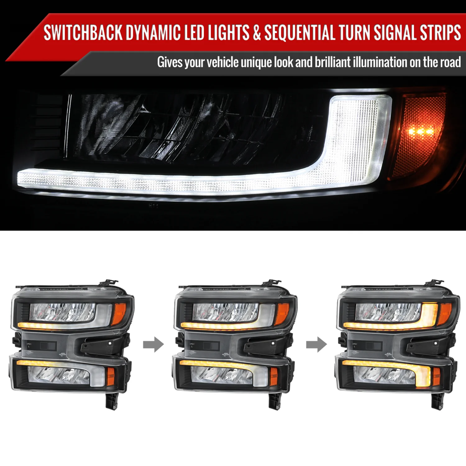 2019-2021 Chevy Silverado 1500 Full LED Projector Headlights LED Signal Black - Image 2
