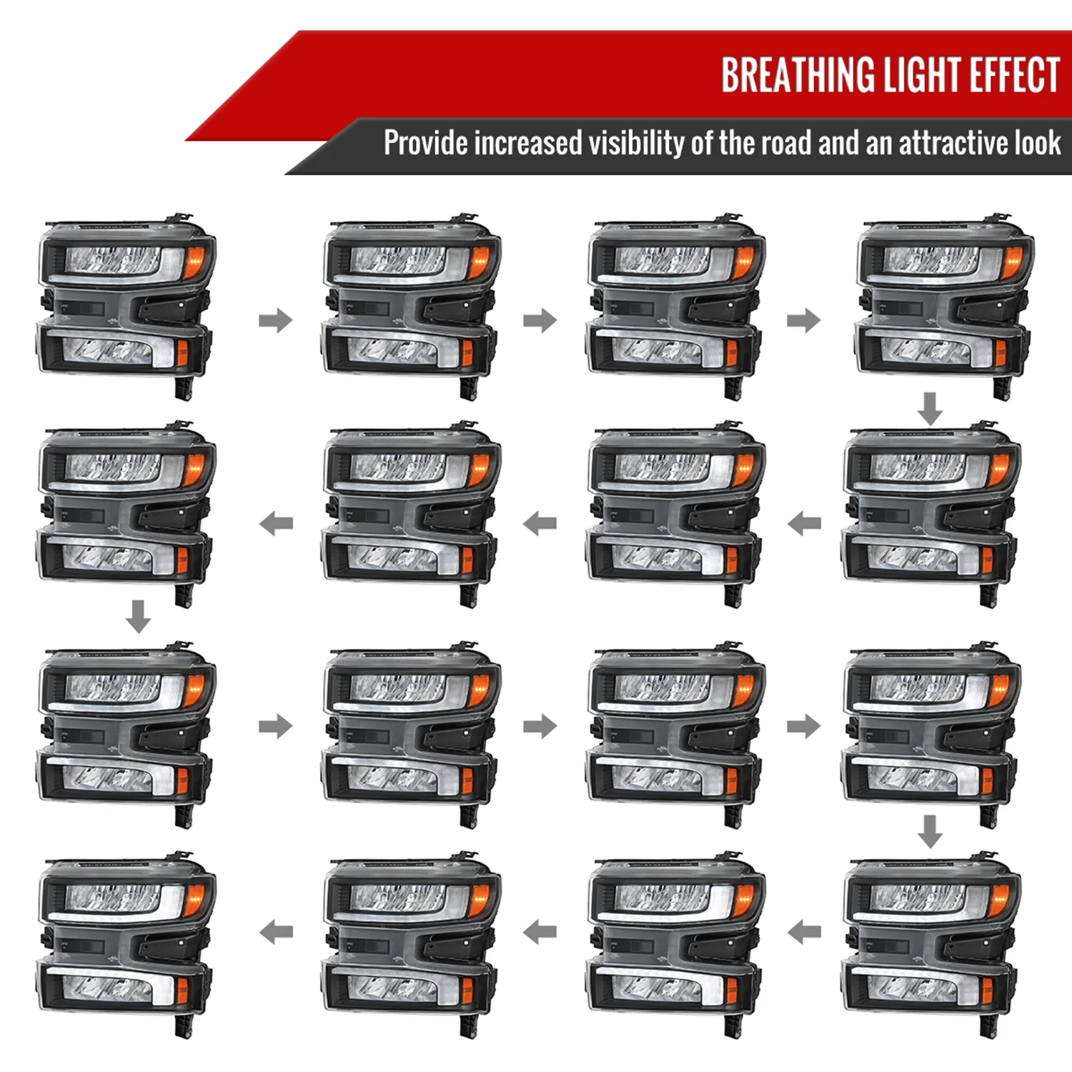 2019-2021 Chevy Silverado 1500 Full LED Projector Headlights LED Signal Black - Image 3