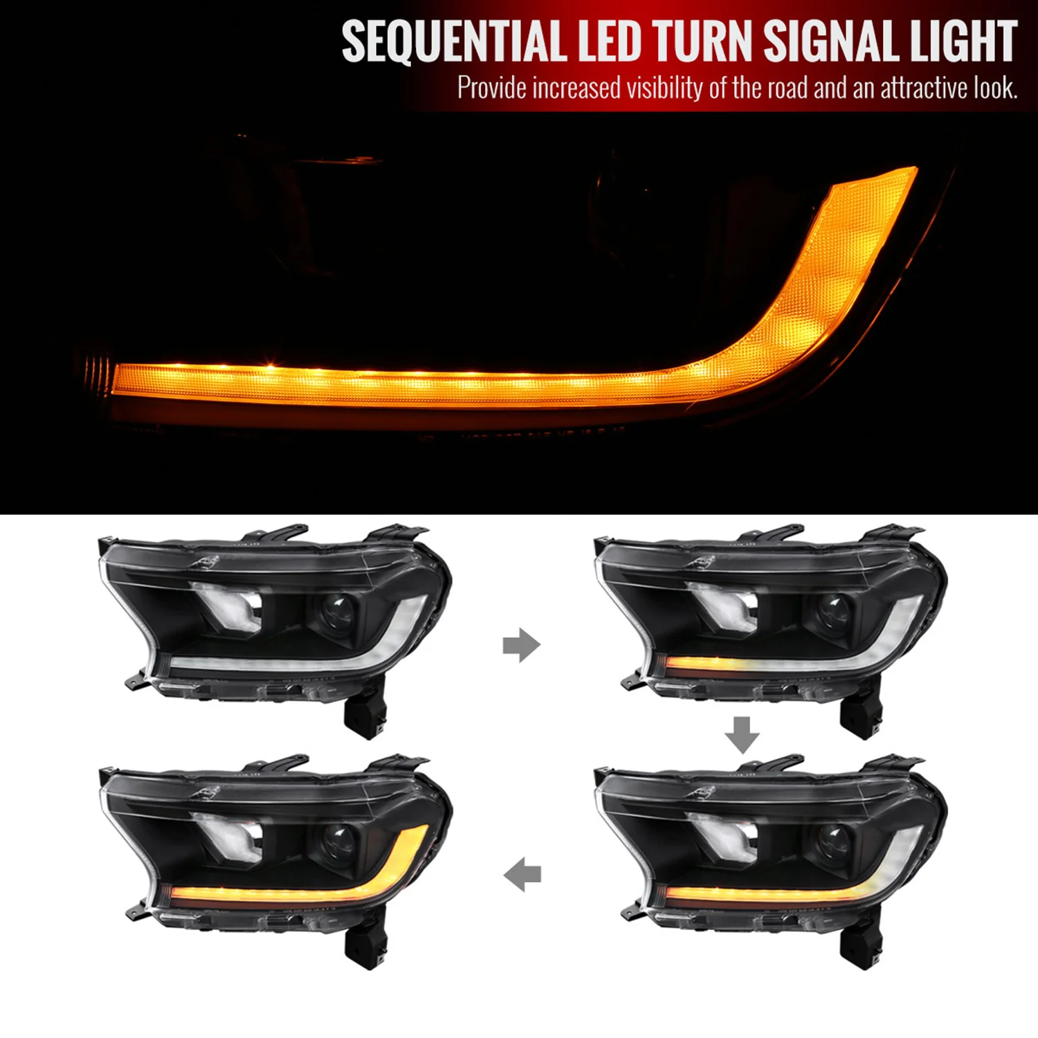 2019-2022 Ford Ranger Sequential LED Bar Projector Headlights Matt Black - Image 2