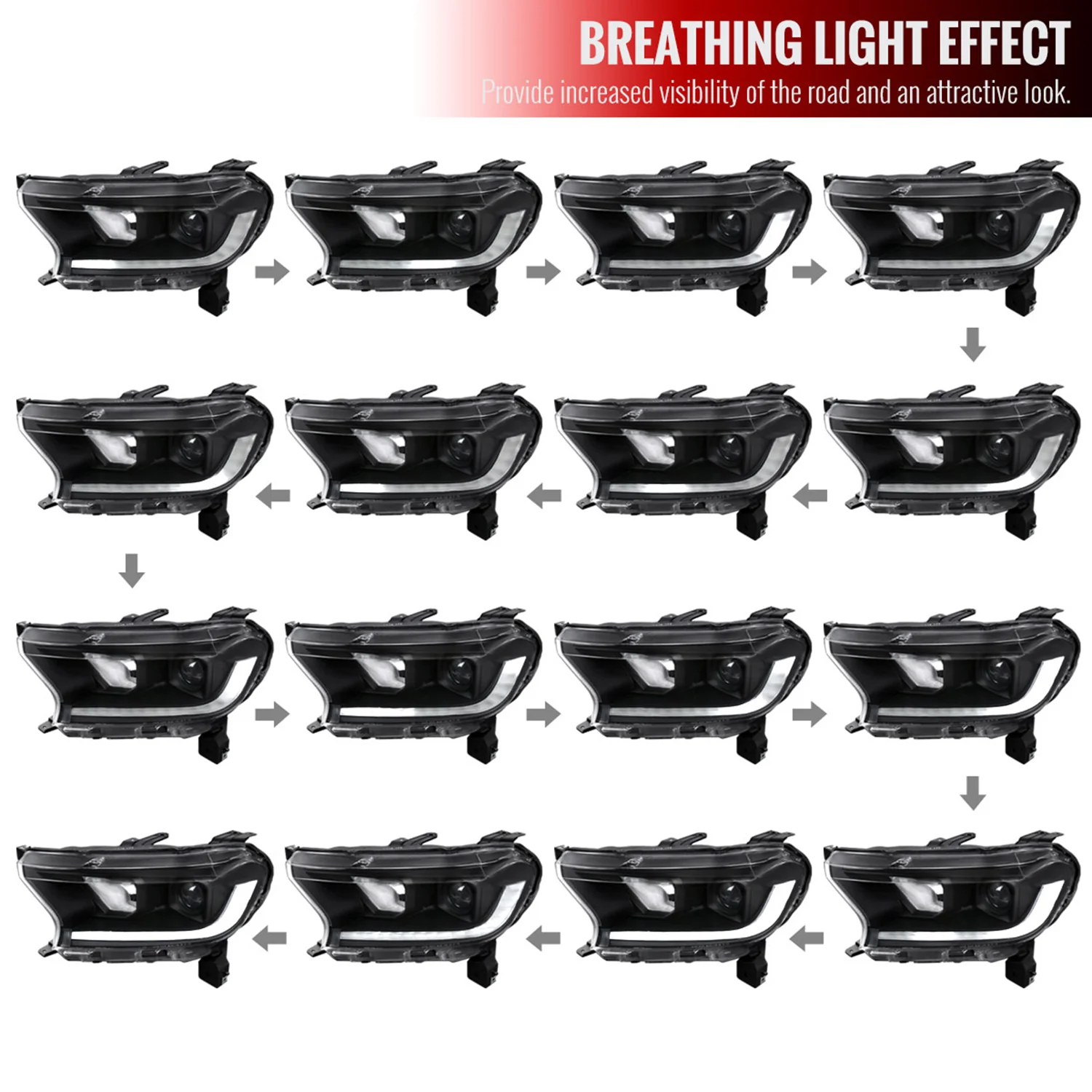 2019-2022 Ford Ranger Sequential LED Bar Projector Headlights Matt Black - Image 3