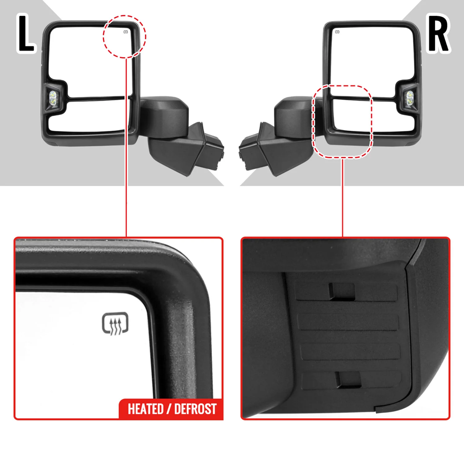 2019-2023 Chevy Silverado 1500 Heated Black Towing Mirrors Smoke & Turn Signal - Image 4