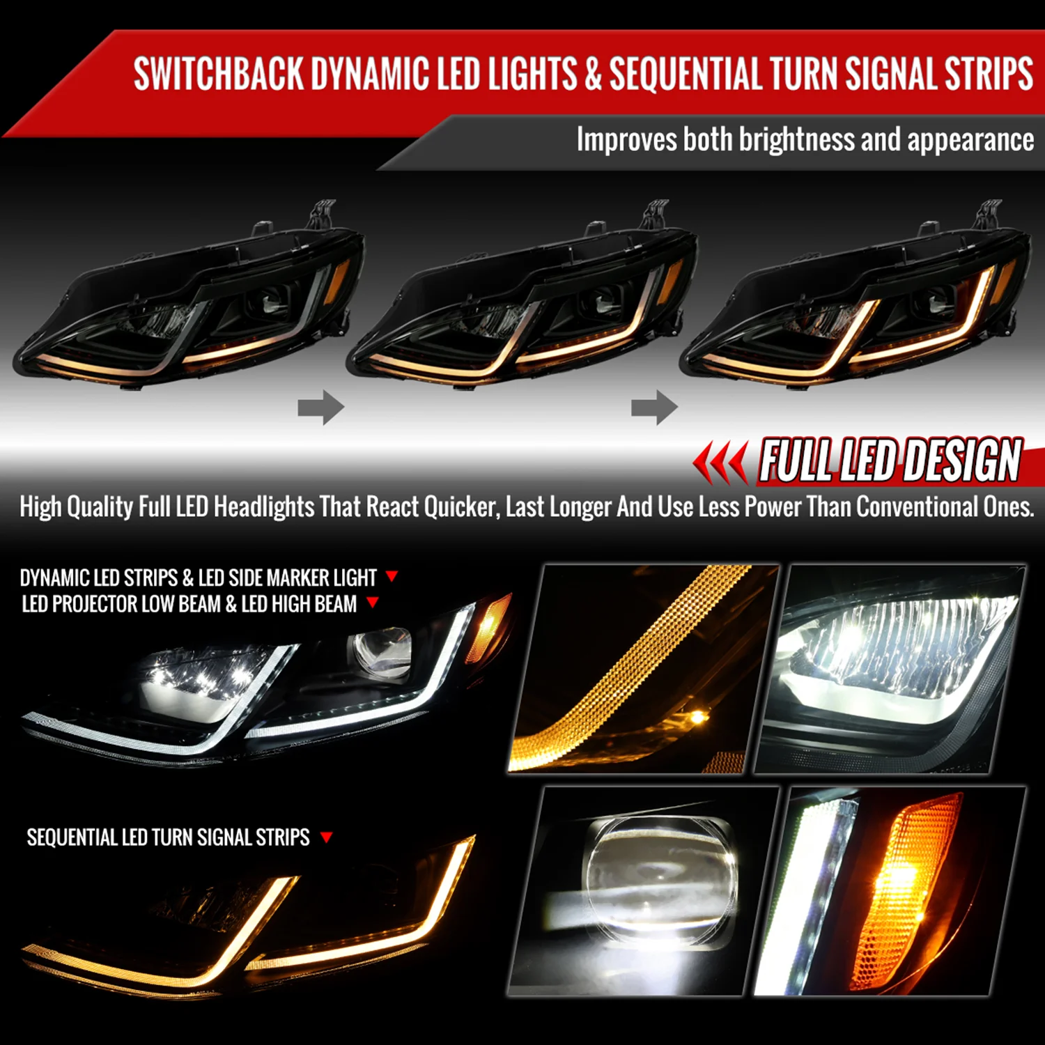 2019-2024 Chevy Malibu Full LED Projector Headlights Turn Signal Smoke - Image 3