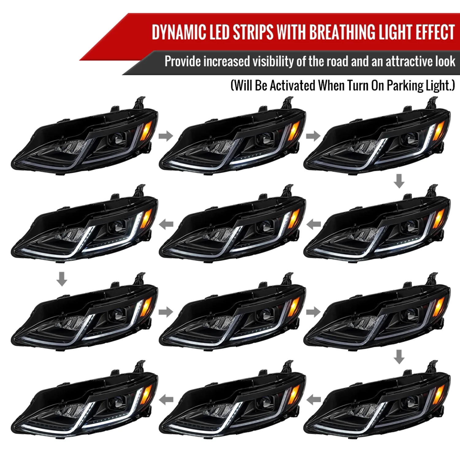 2019-2024 Chevy Malibu Sequential LED Turn Signal Projector Headlights Black - Image 2