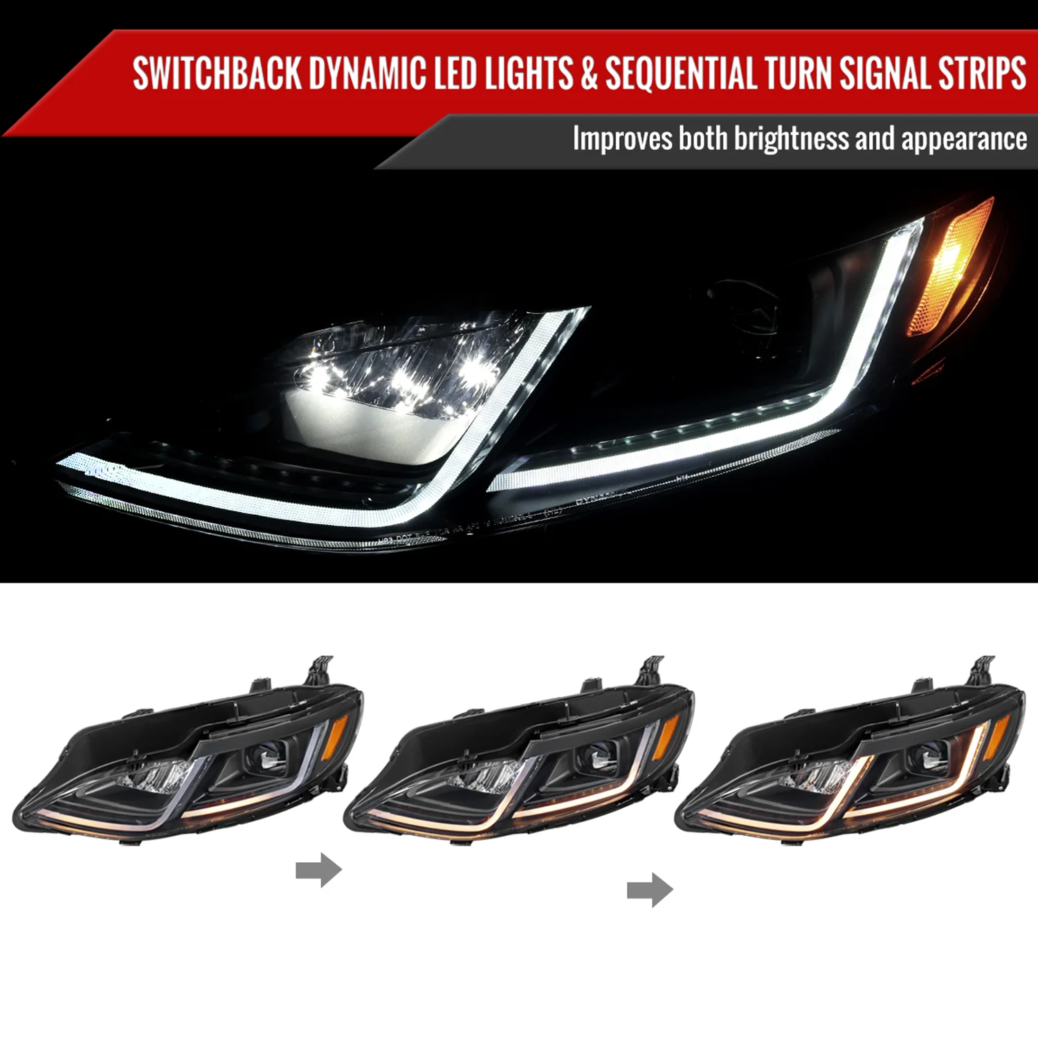 2019-2024 Chevy Malibu Sequential LED Turn Signal Projector Headlights Black - Image 3
