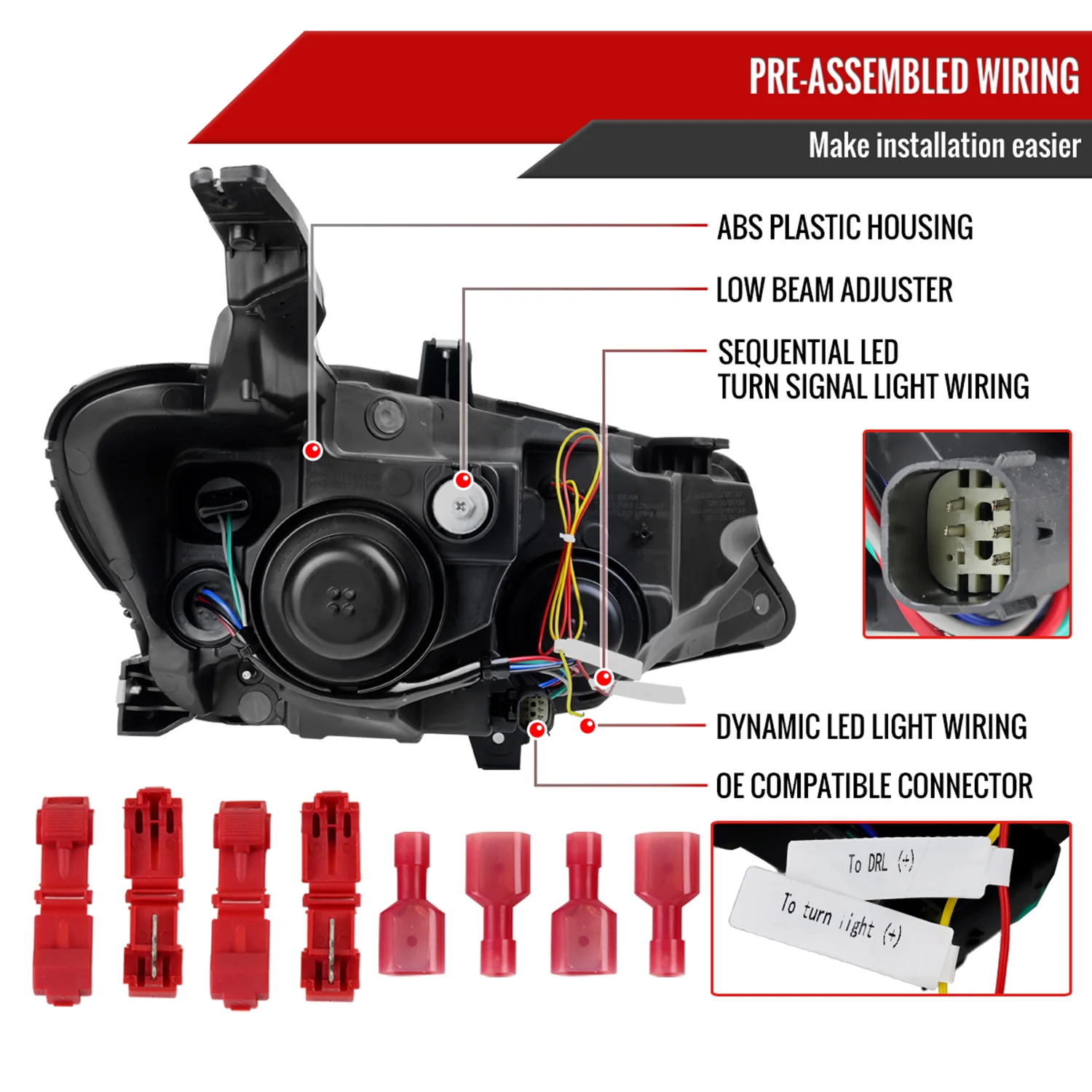 2019-2024 Chevy Malibu Sequential LED Turn Signal Projector Headlights Black - Image 7