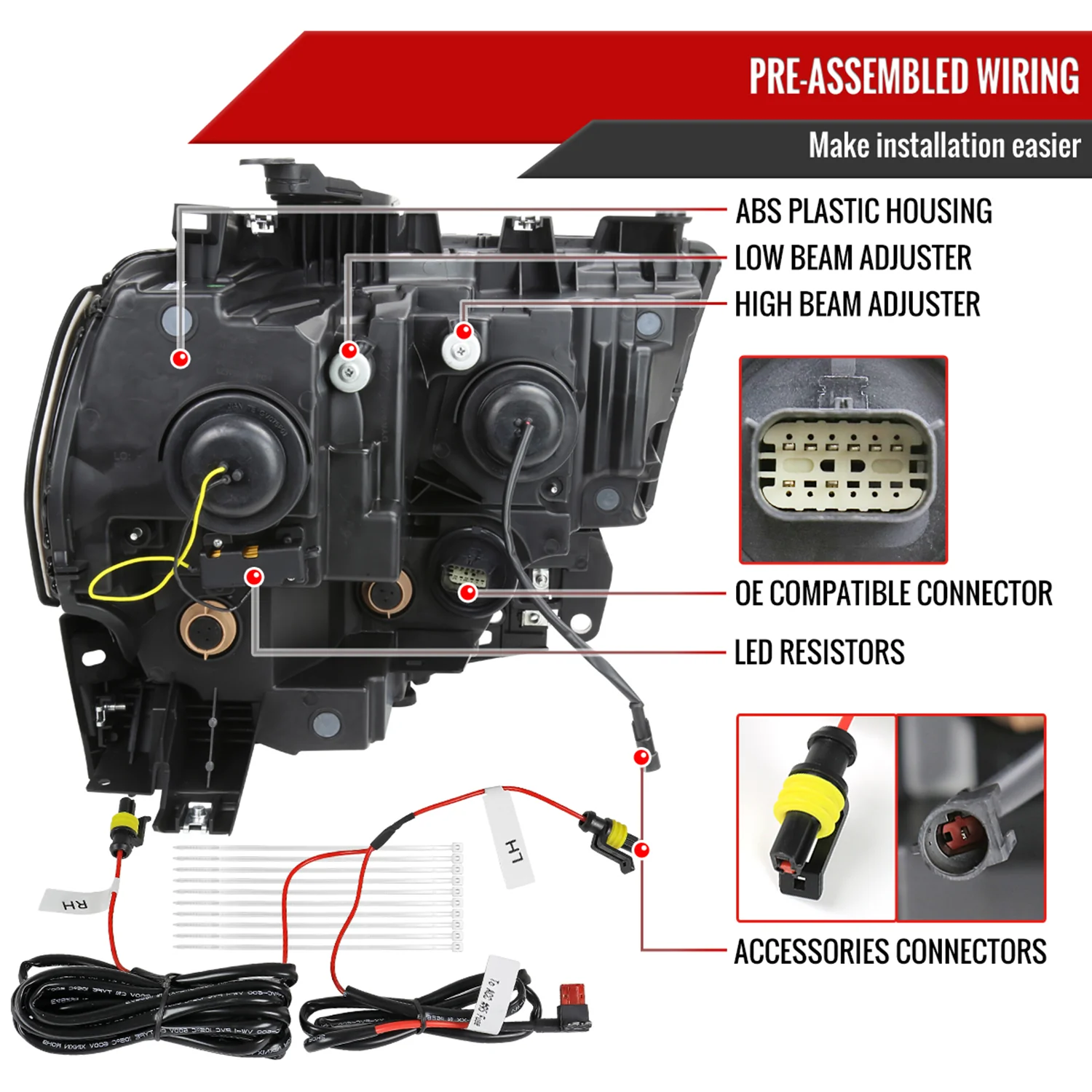2019-2024 Dodge RAM 2500/3500/4500/5500 LED Signal Projector Headlights Chrome - Image 7