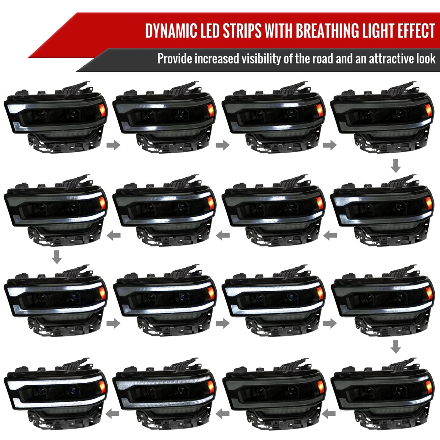 2019-2024 Dodge RAM 2500/3500/4500/5500 LED Signal Projector Headlights Smoke - Image 3