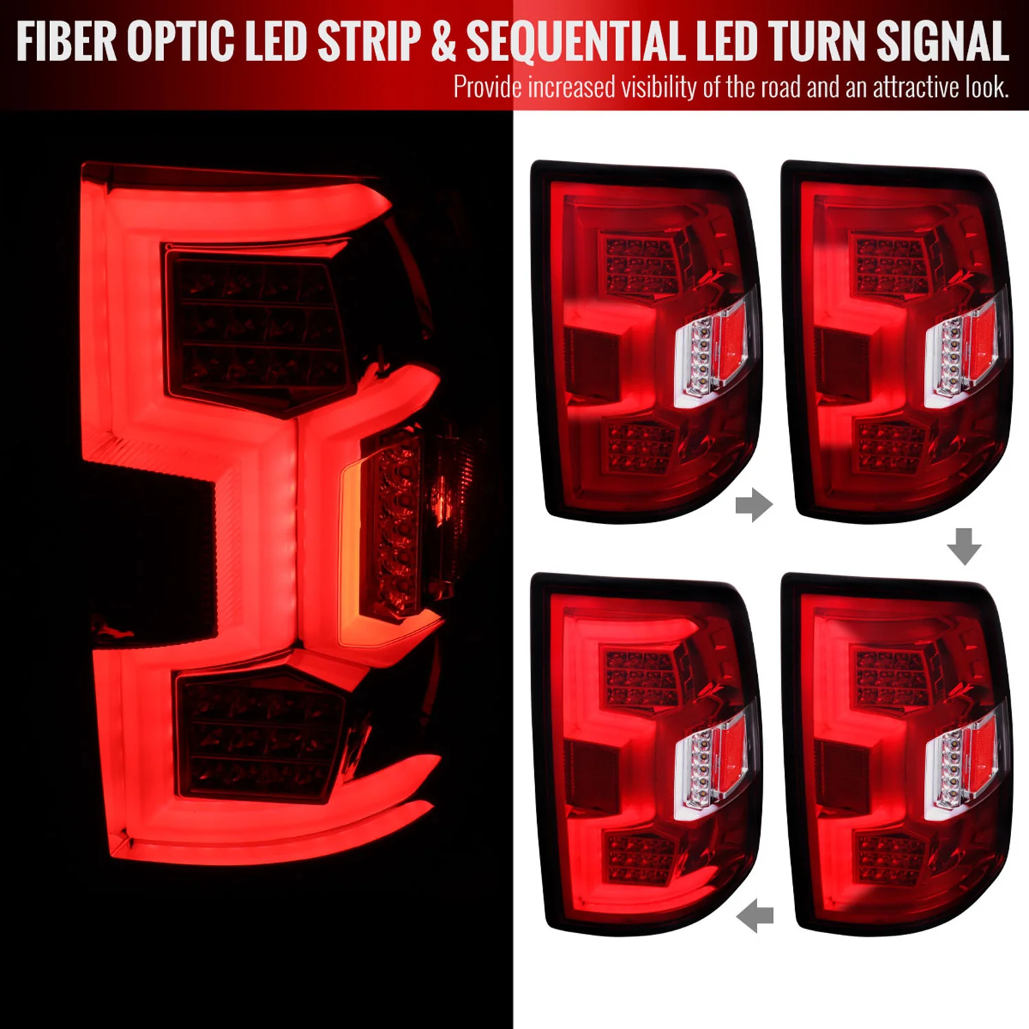 2019-2024 Dodge RAM 2500/3500 LED Sequential Signal Tail Lights Chrome/Red - Image 2