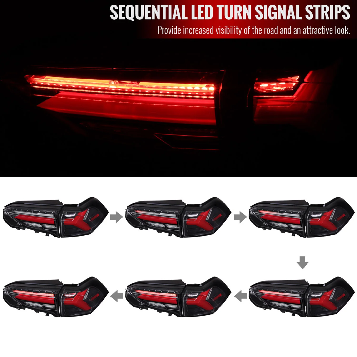 2019-2024 Toyota RAV4 Red LED Bar Signal Tail Lights Jet Black/Clear - Image 2