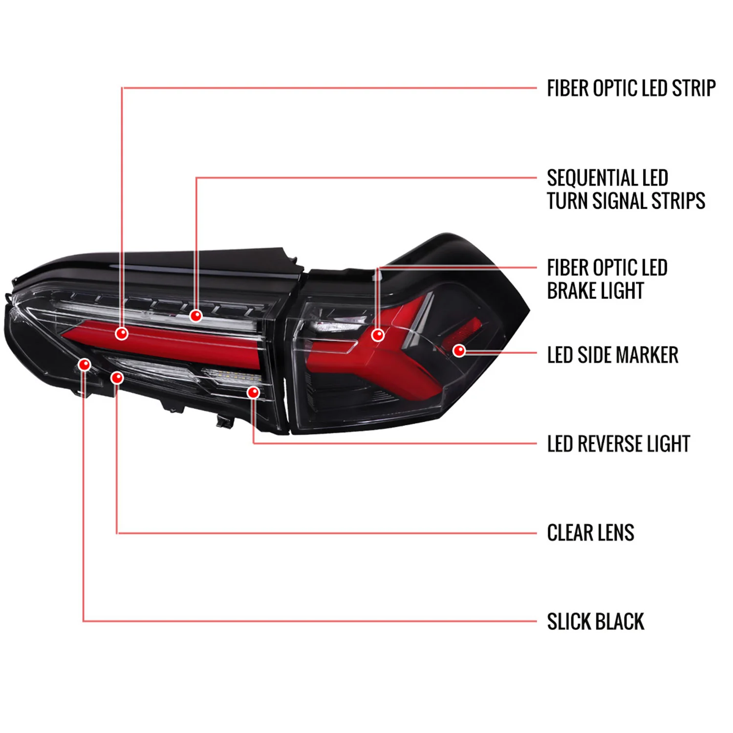 2019-2024 Toyota RAV4 Red LED Bar Signal Tail Lights Jet Black/Clear - Image 9