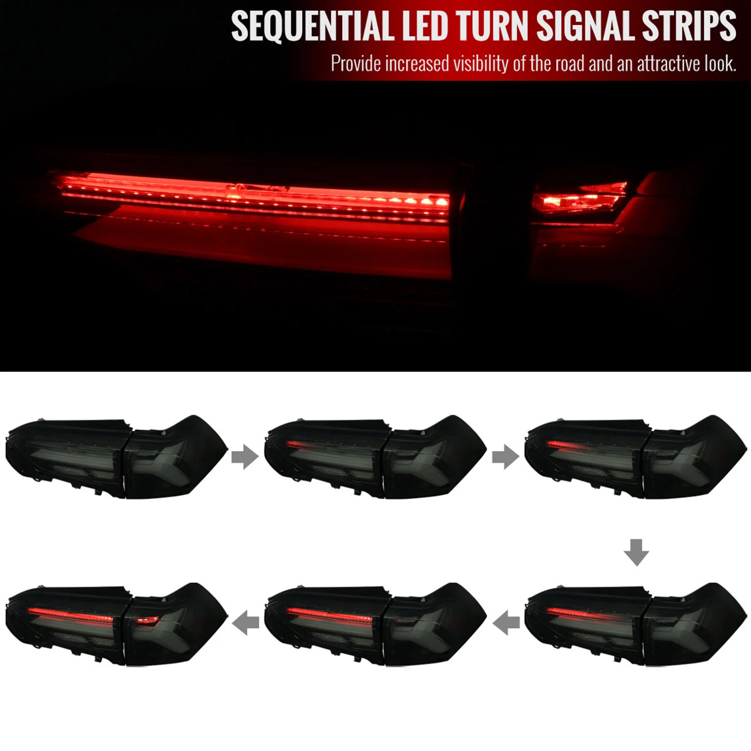 2019-2024 Toyota RAV4 White LED Bar Signal Tail Lights Glossy Black/Dark Smoke - Image 2