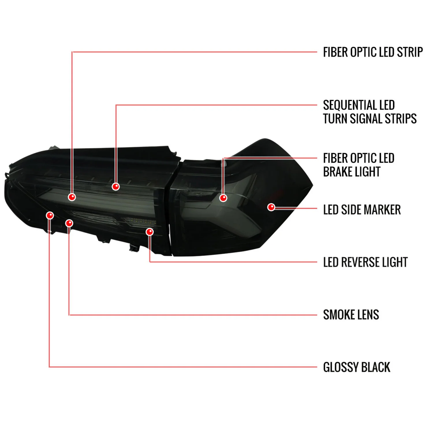 2019-2024 Toyota RAV4 White LED Bar Signal Tail Lights Glossy Black/Dark Smoke - Image 9