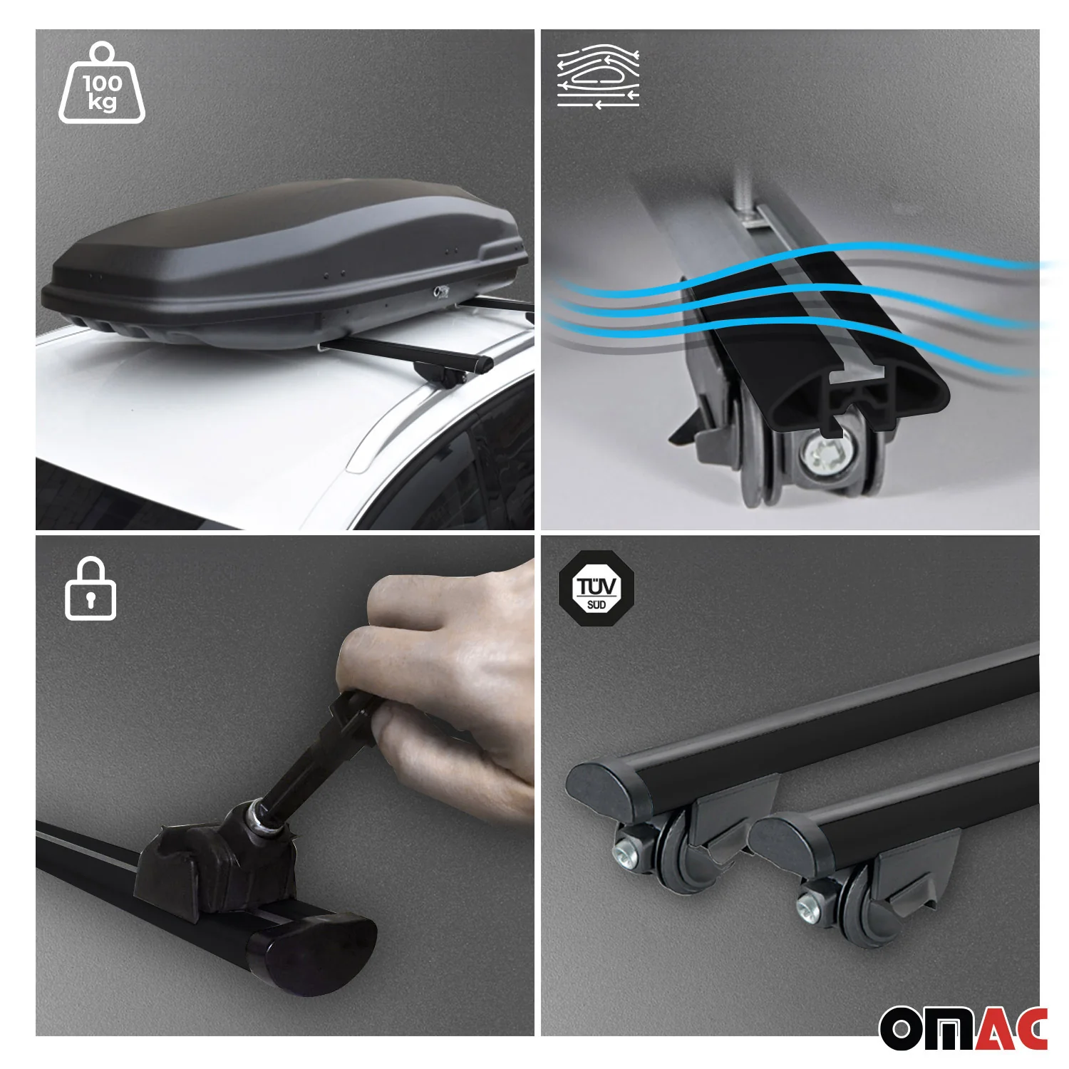 2019-2026 Audi Q8 e-tron Roof Rack Cross Bars Luggage Lbs Black 2 Pcs - Image 7