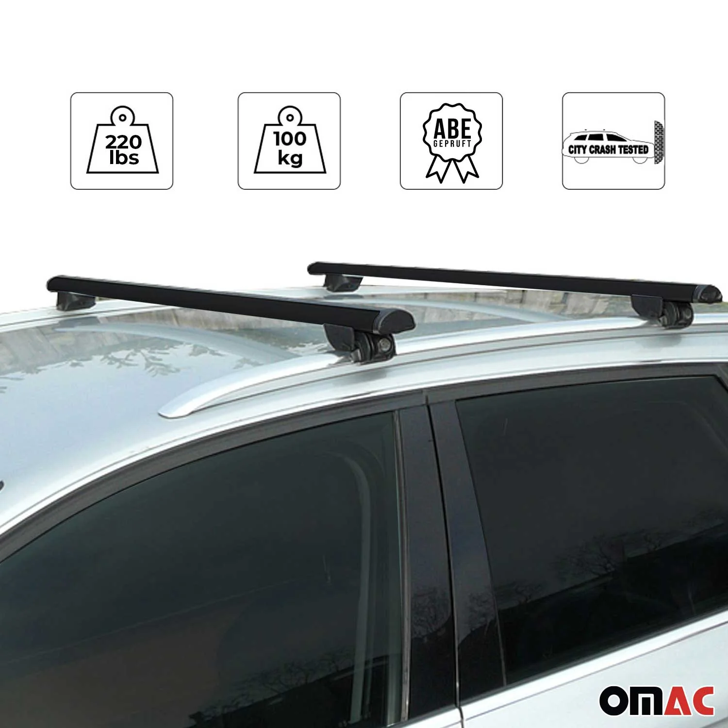 2019-2026 Audi Q8 e-tron sportback Roof Rack Cross Bars Luggage Lbs Black 2 Pcs - Image 3