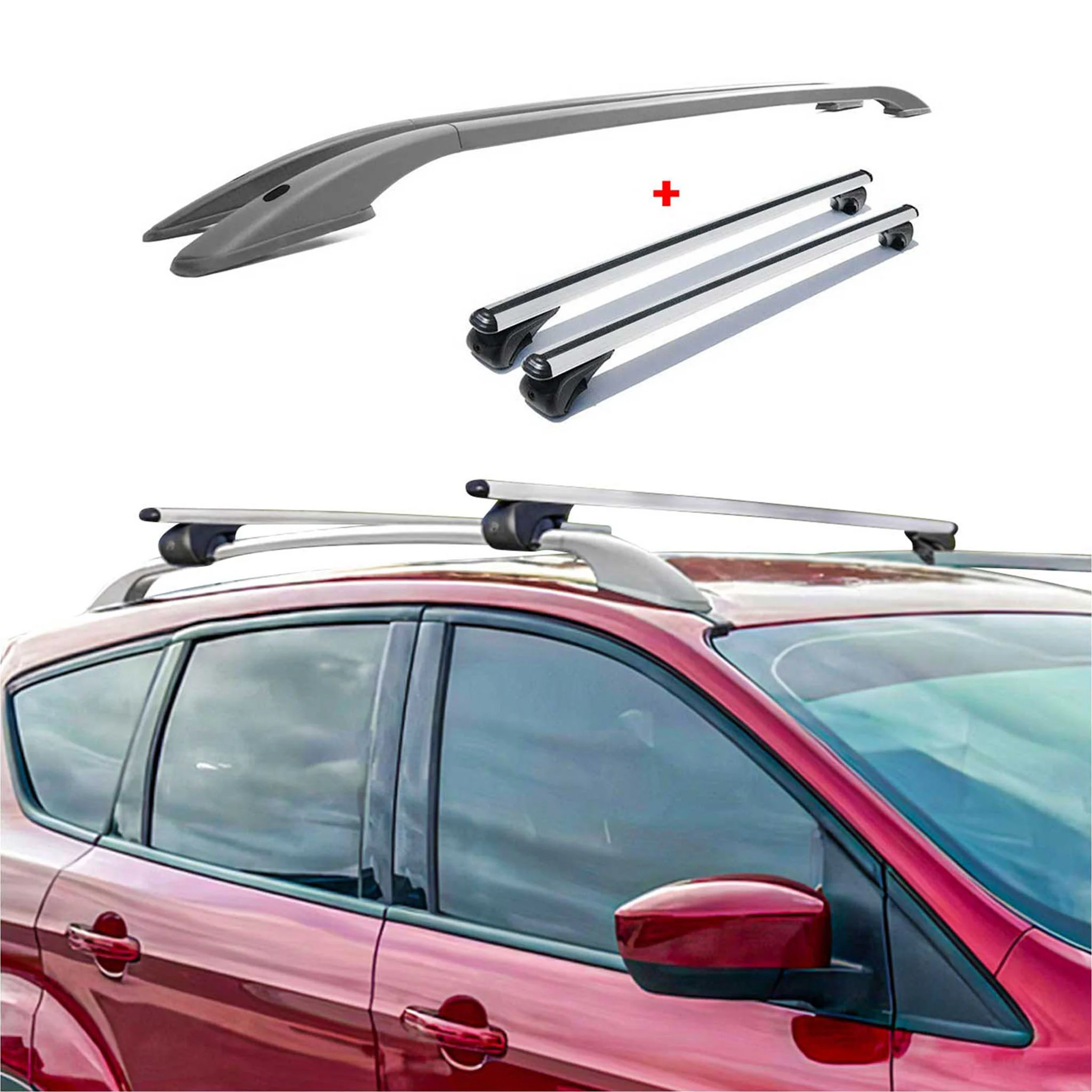 2013-2019 Ford Escape Roof Rack Rail Cross Bars Roof Set Silver - Image 5