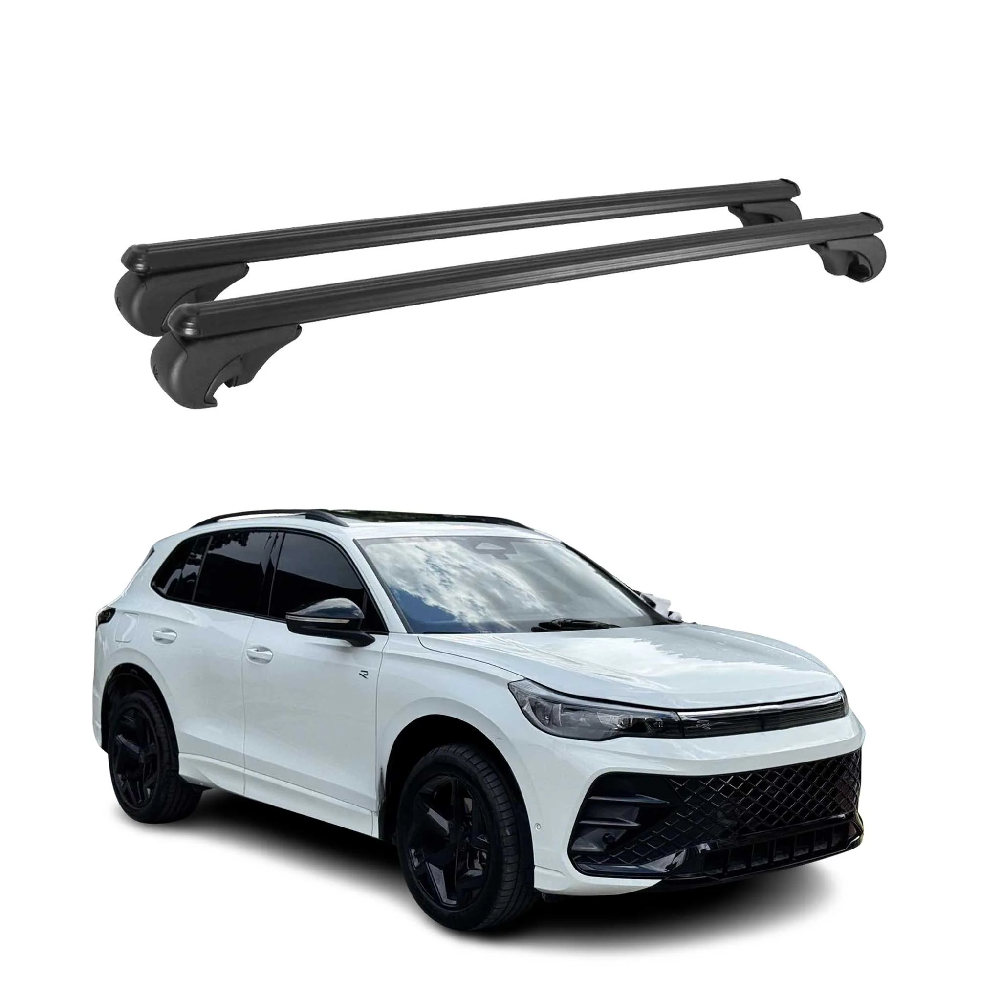 2025-2026 VW Tiguan Roof Rack Cross Bars Luggage Carrier Alu Black 2Pcs