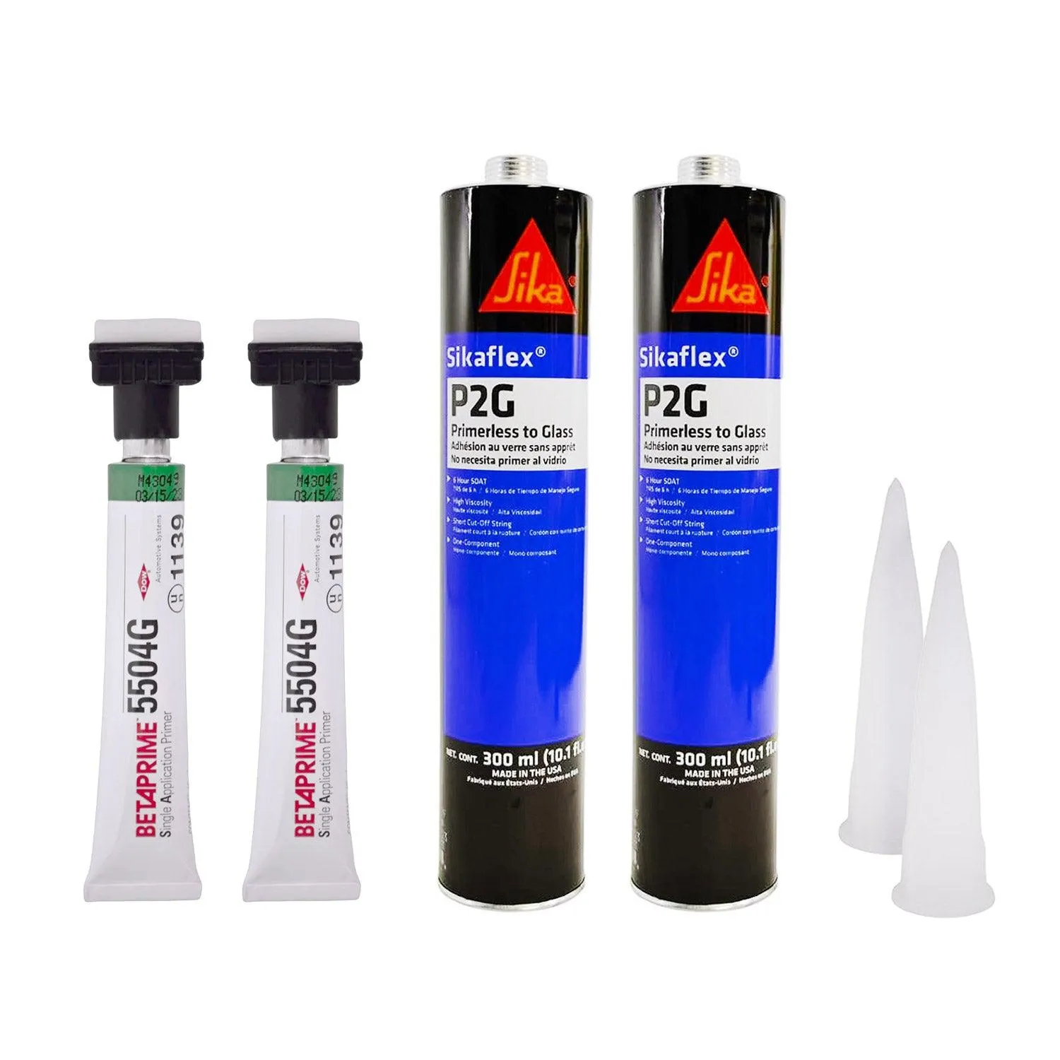 2x Auto Glass Sealant Windshield Glue Sika P2G Adhesive + Glass Primer