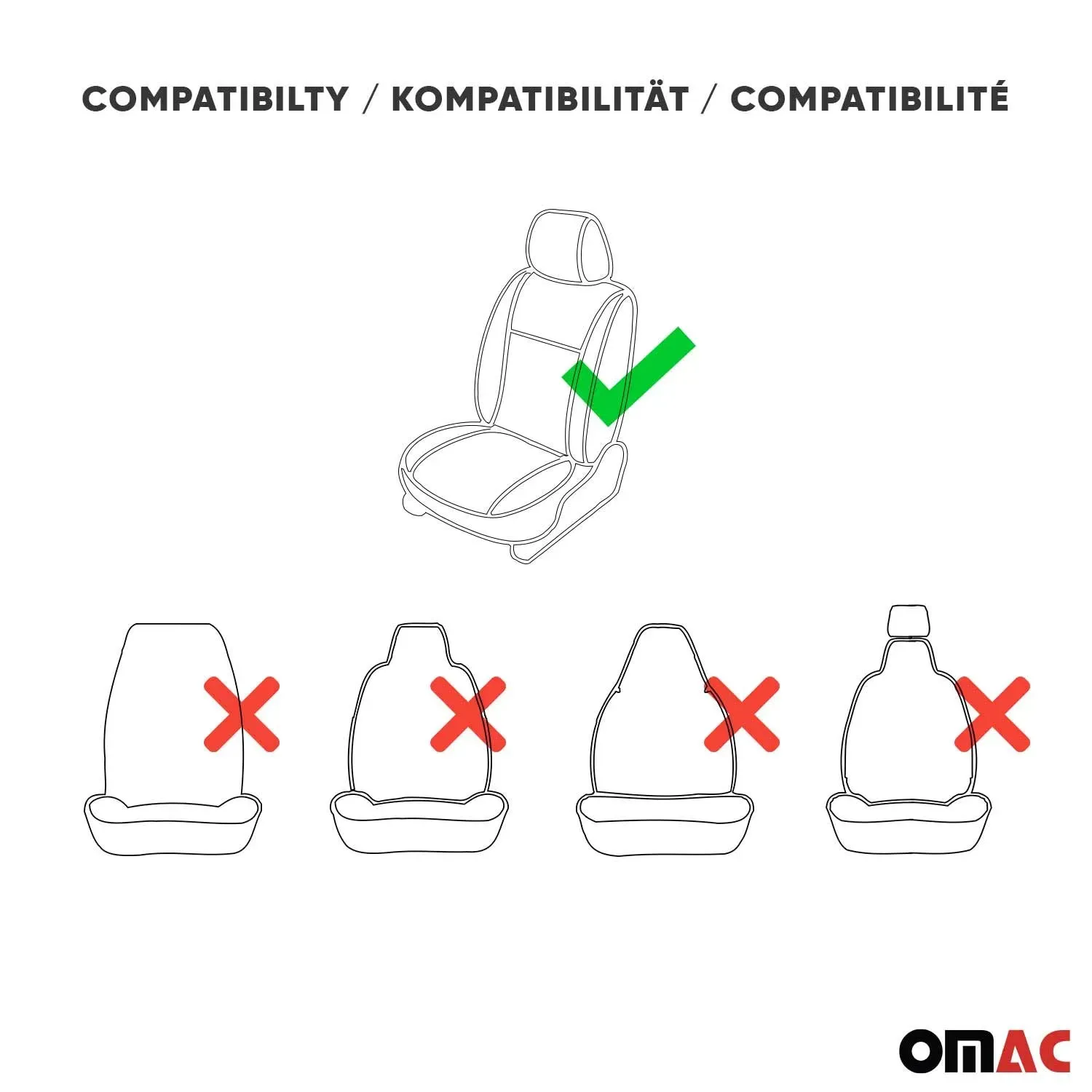 2x Front Car Seat Cover Protection Set PU Fabric Black with Red Stitches - Image 4