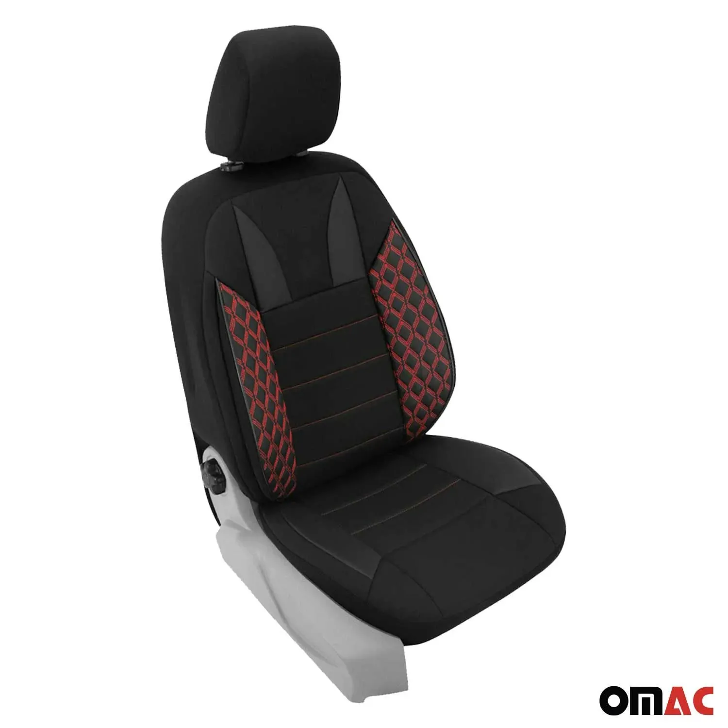 2x Front Car Seat Cover Protection Set PU Fabric Black with Red Stitches - Image 7