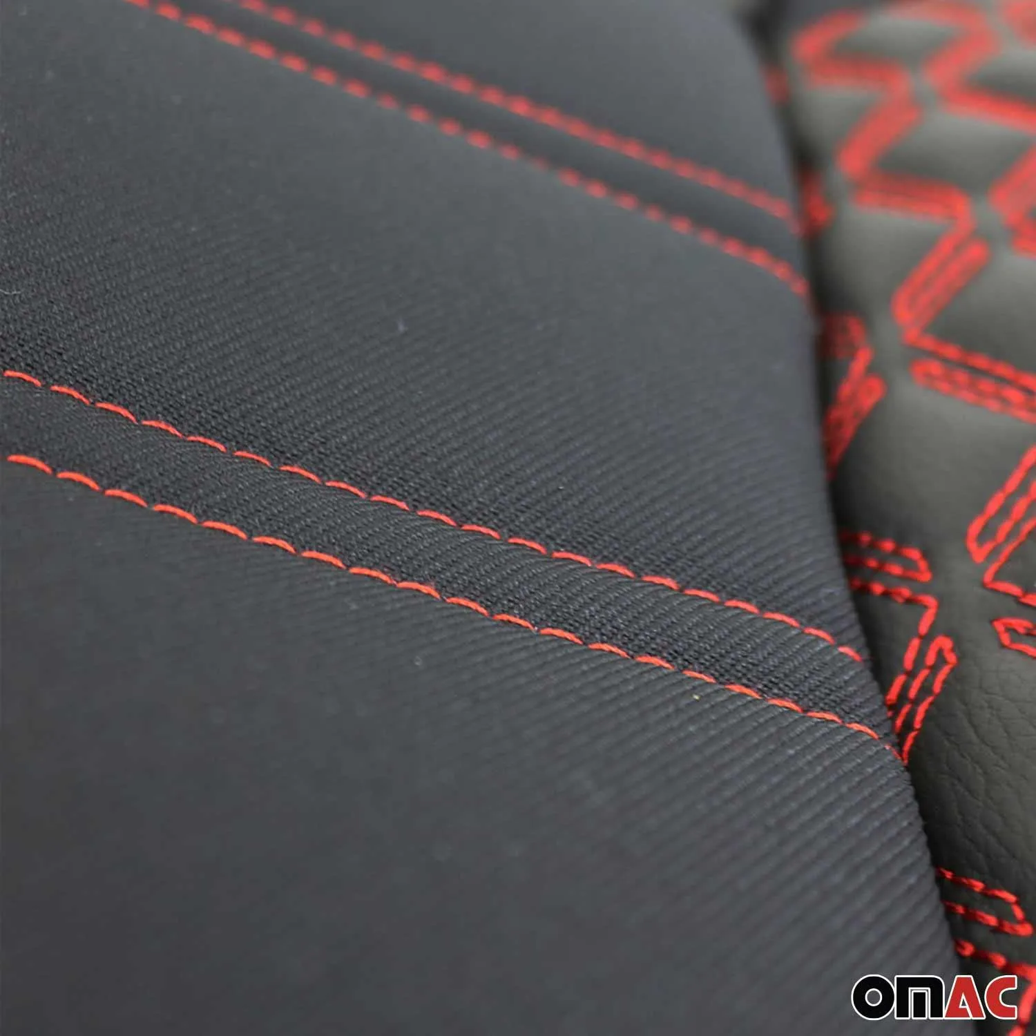 2x Front Car Seat Cover Protection Set PU Fabric Black with Red Stitches - Image 9