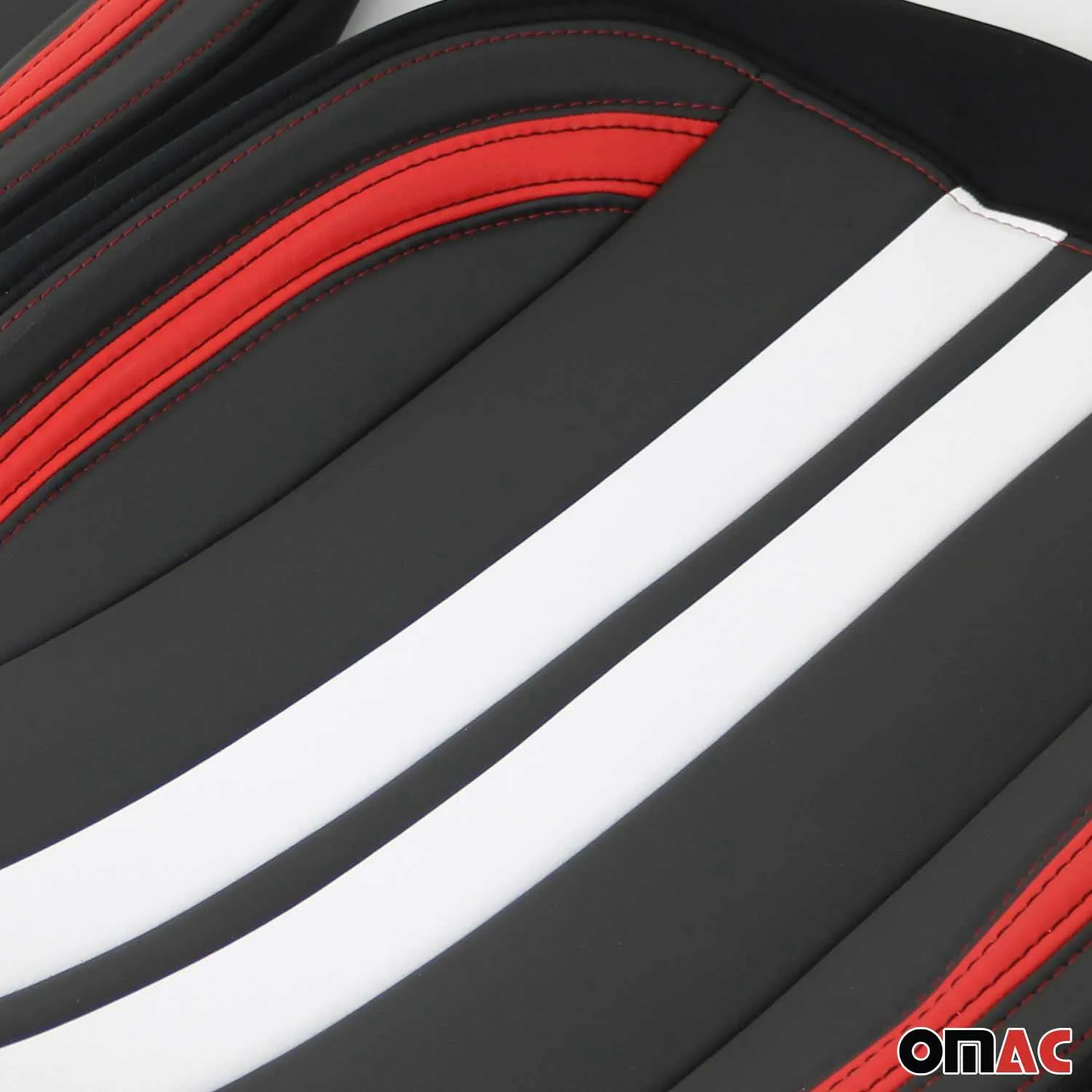 2x Front Car Seat Cover Protection Set PU Fabric Black with Red & White - Image 10