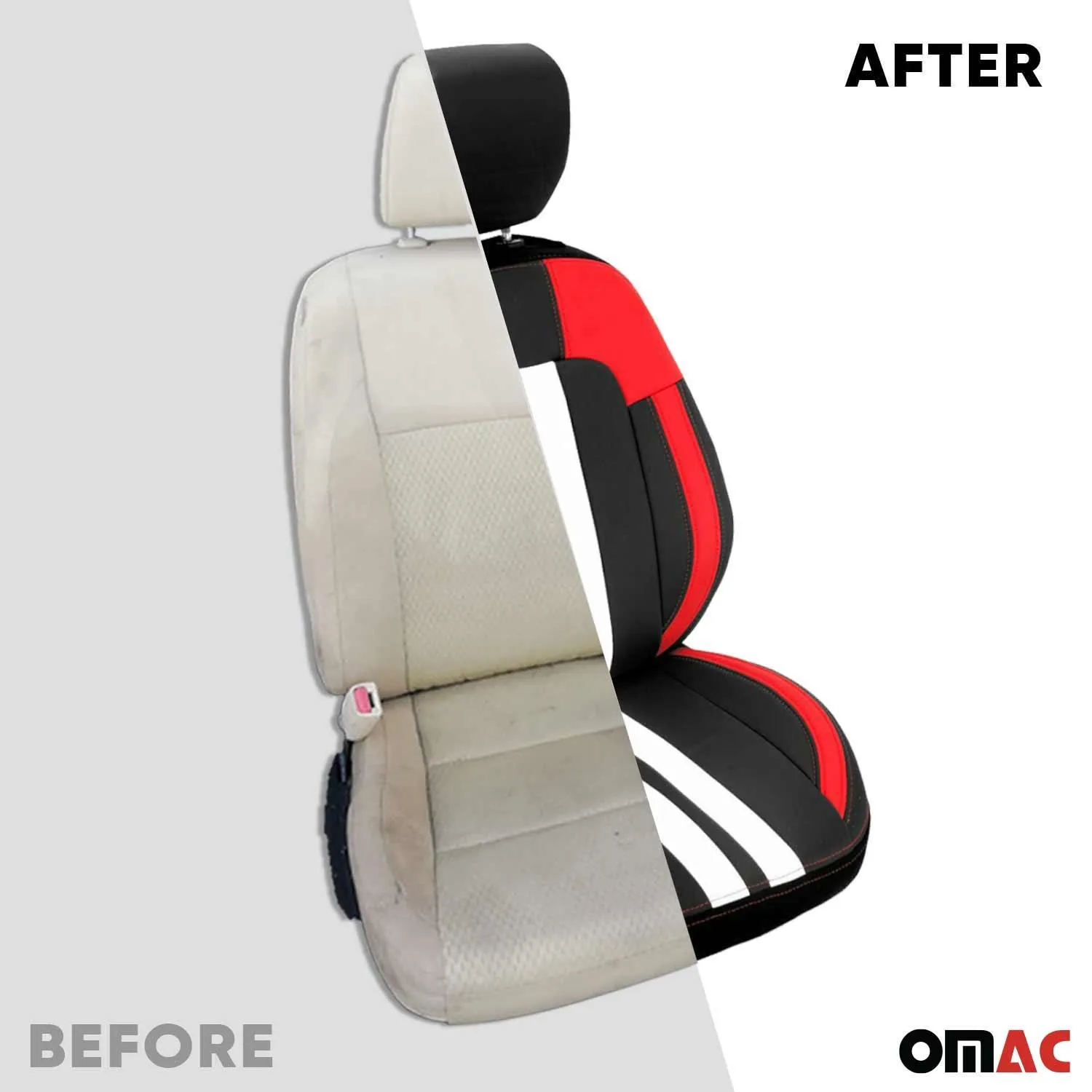 2x Front Car Seat Cover Protection Set PU Fabric Black with Red & White - Image 6