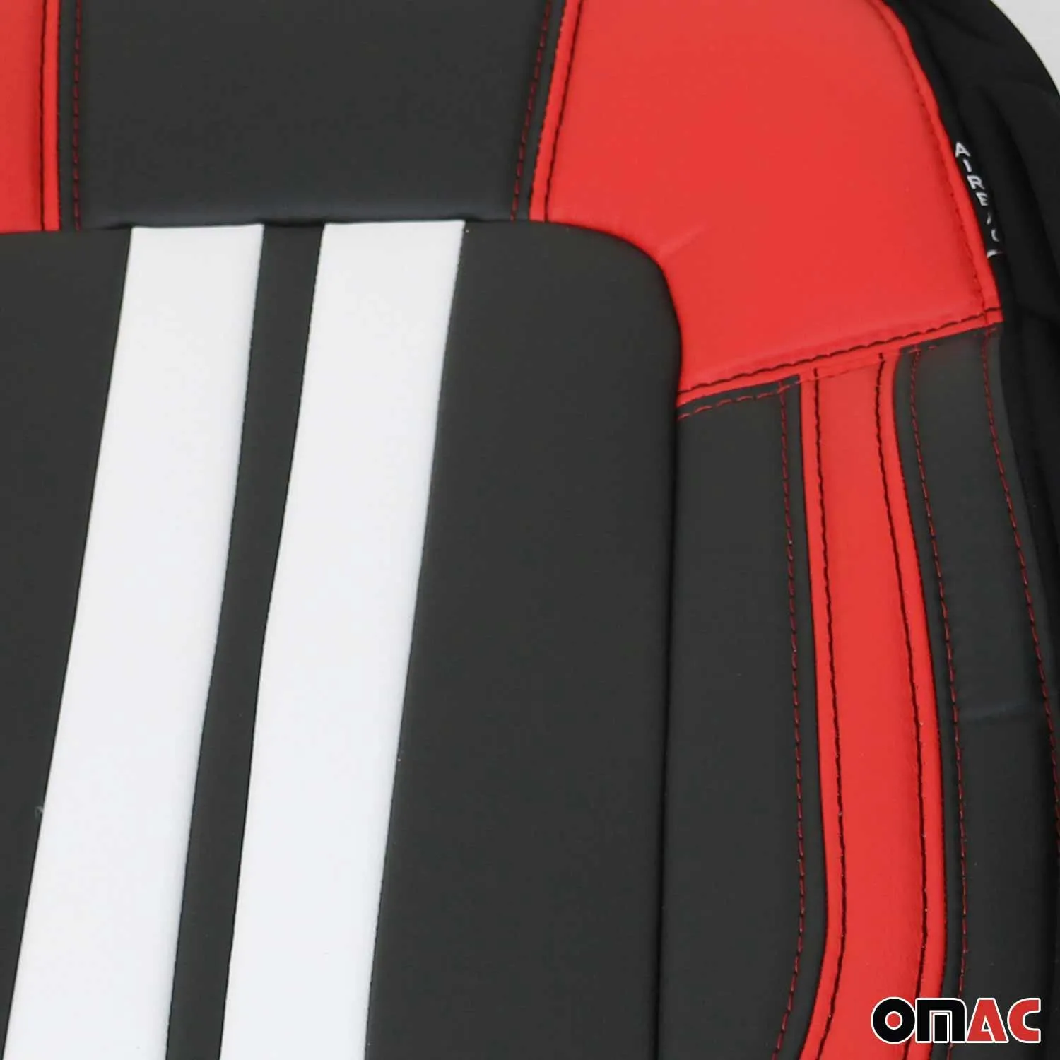 2x Front Car Seat Cover Protection Set PU Fabric Black with Red & White - Image 8
