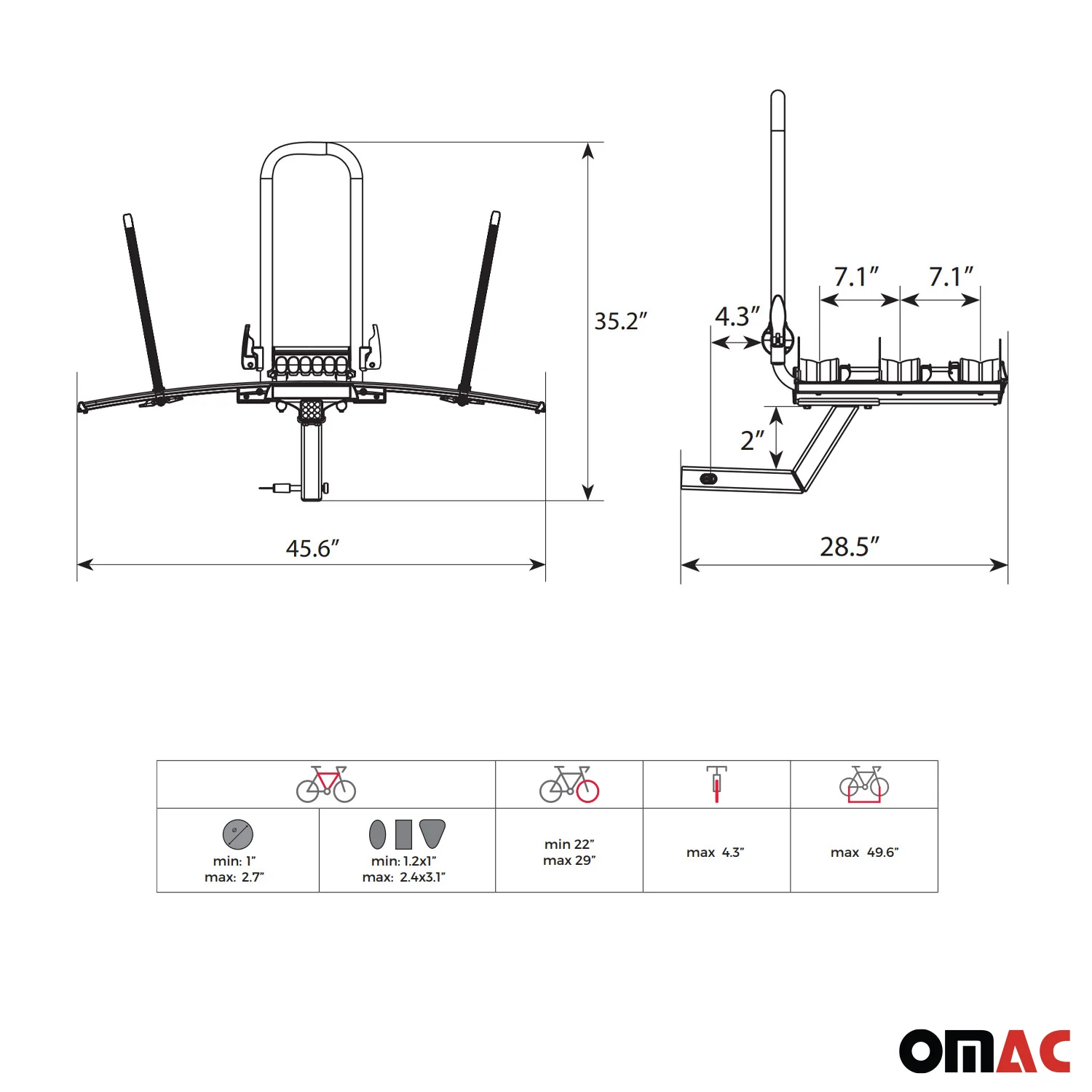 3 Bicycle Carrier 2” Receiver Hitch Mounted Foldable Rack SUV Truck Car - Image 3