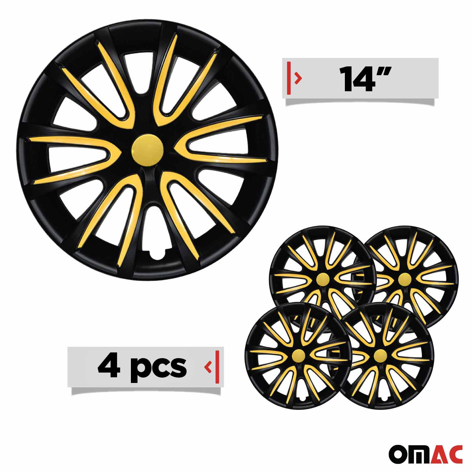 Bicolo Hub Caps Wheel Cover 14" Black Matt & Yellow Full Set 4 pcs. - Image 3