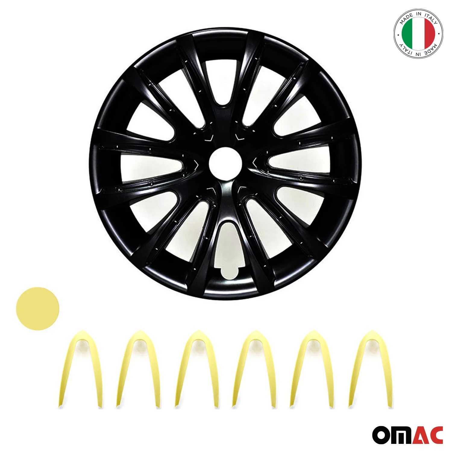 Bicolo Hub Caps Wheel Cover 14" Black Matt & Yellow Full Set 4 pcs. - Image 6