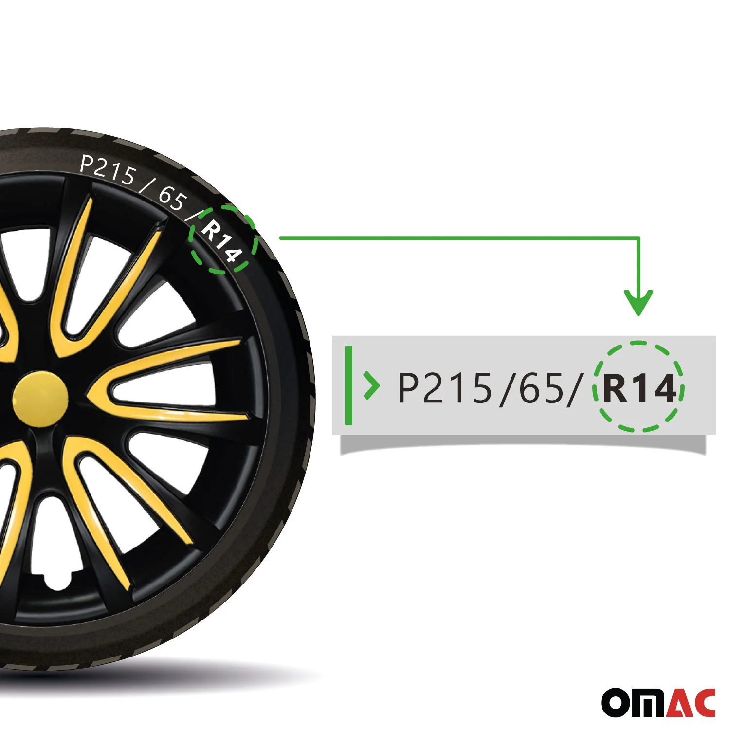 Bicolo Hub Caps Wheel Cover 14" Black Matt & Yellow Full Set 4 pcs. - Image 7