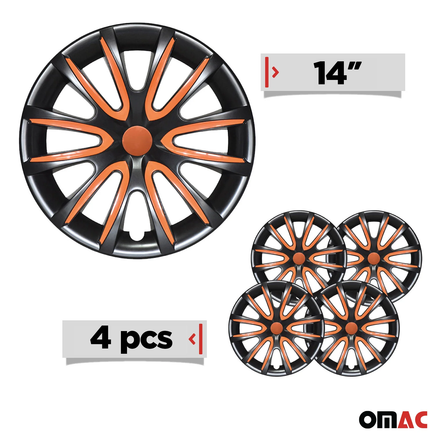 Bicolo Hub Caps Wheel Cover 14" Black & Orange Full Set 4 pcs. - Image 3