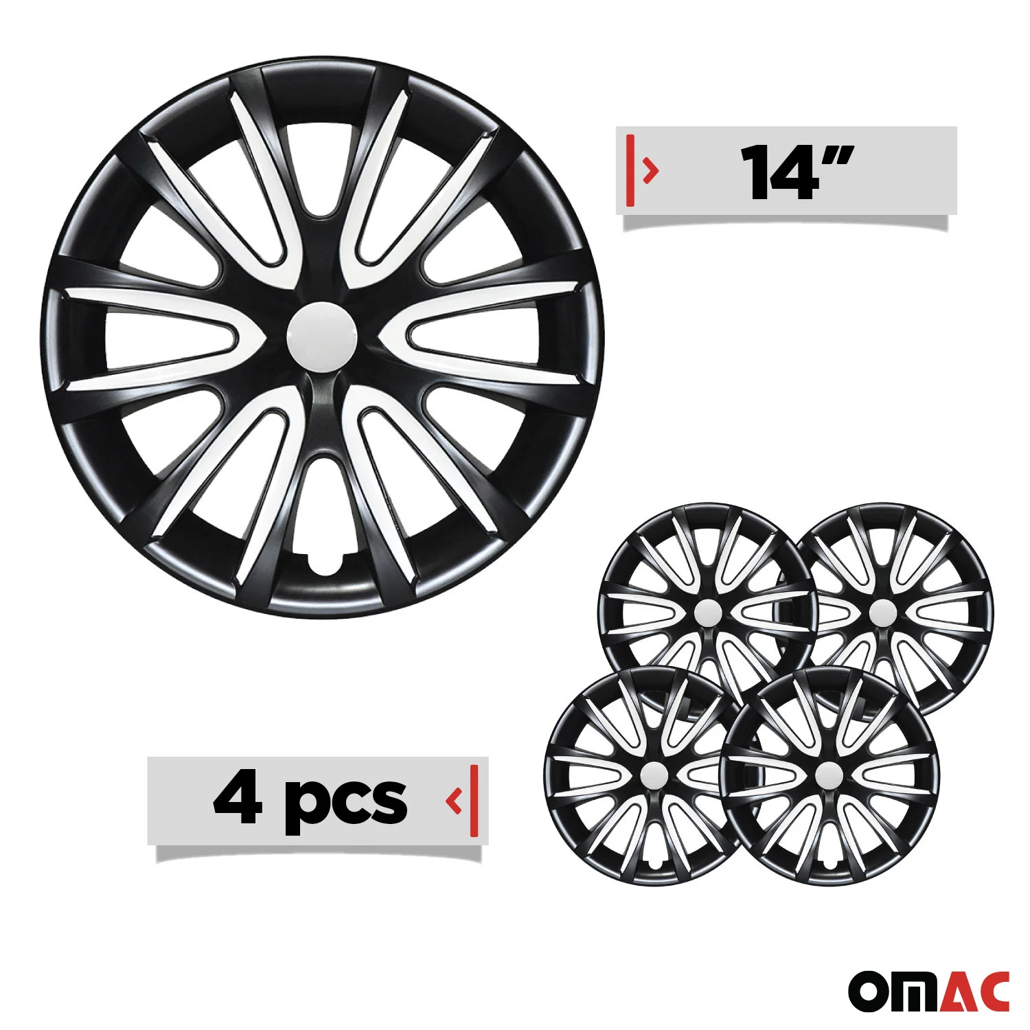 Bicolo Hub Caps Wheel Cover 14" Black & White Full Set 4 pcs. - Image 3