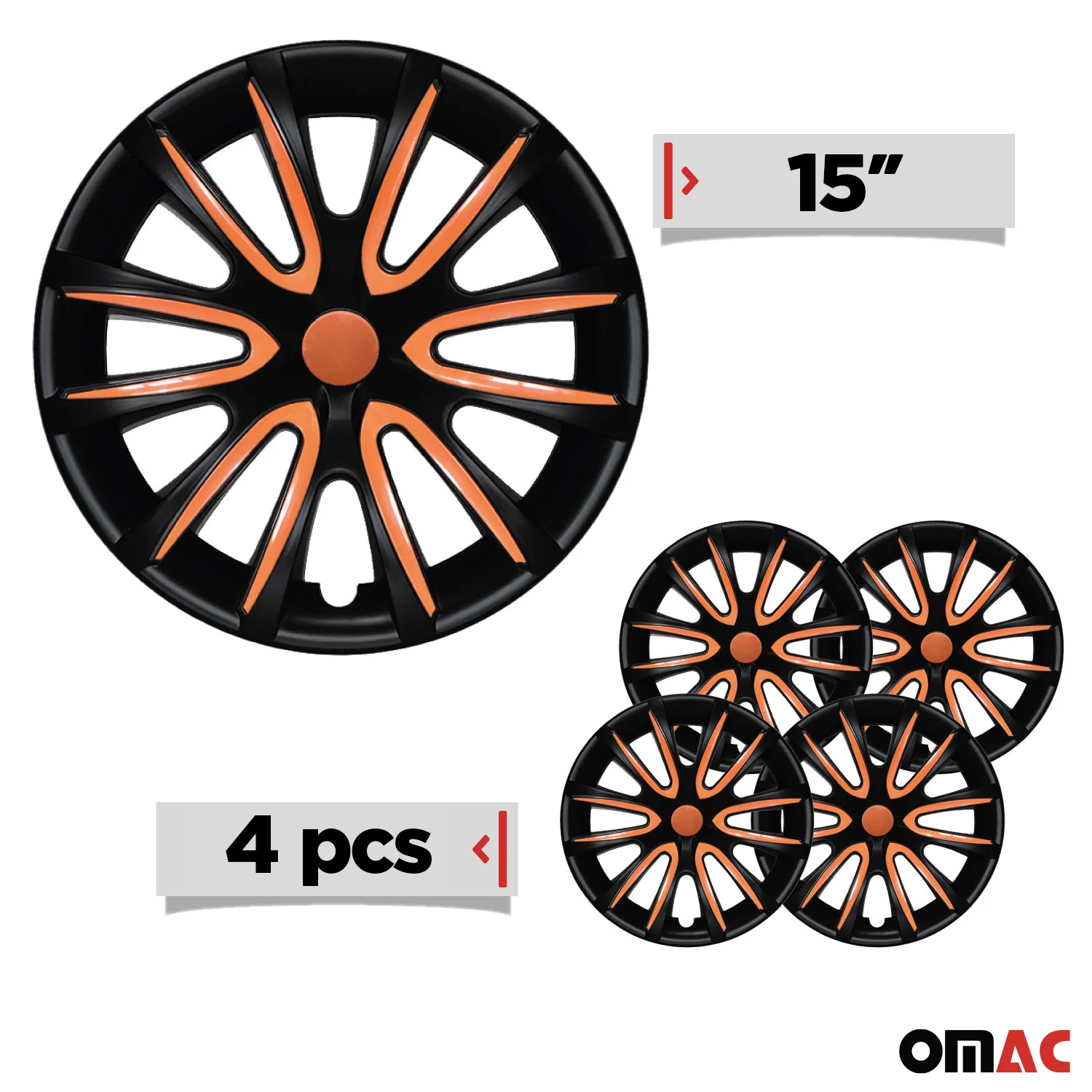 Bicolo Hub Caps Wheel Cover 15" Black Matt & Orange Full Set 4 pcs. - Image 3